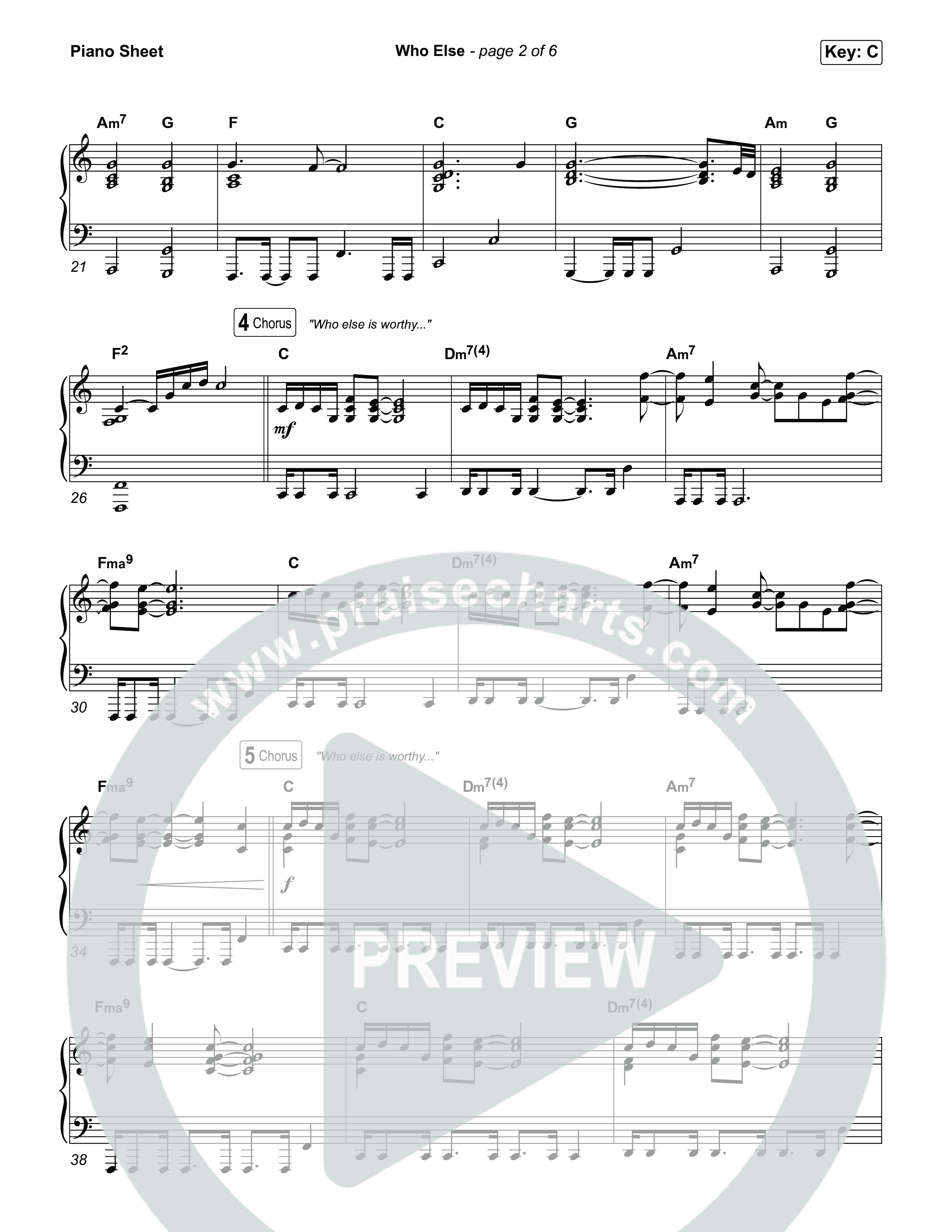 Who Else Piano Sheet (GATEWAY / Zac Rowe / Worship Together)