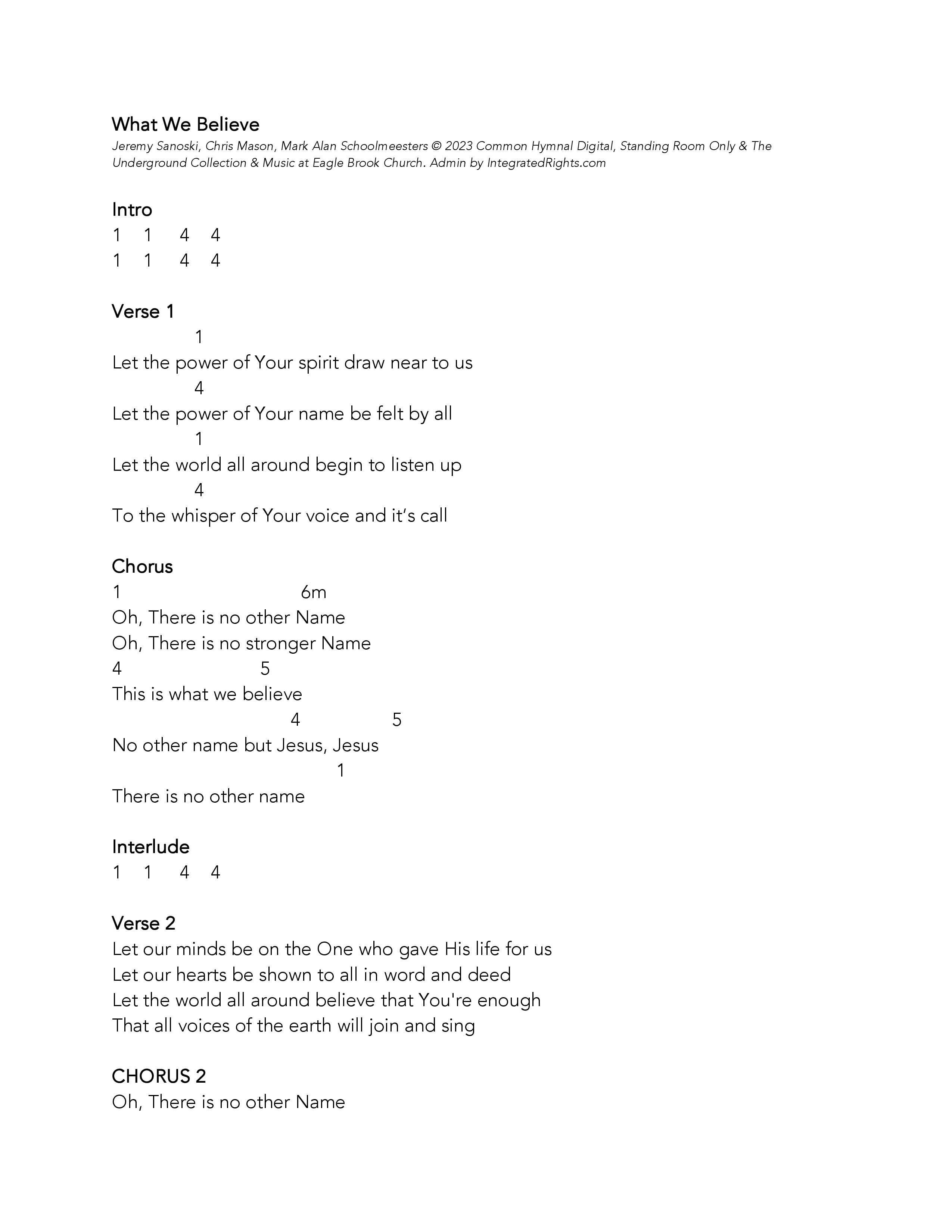 What We Believe Chord Chart (Eagle Brook Music)