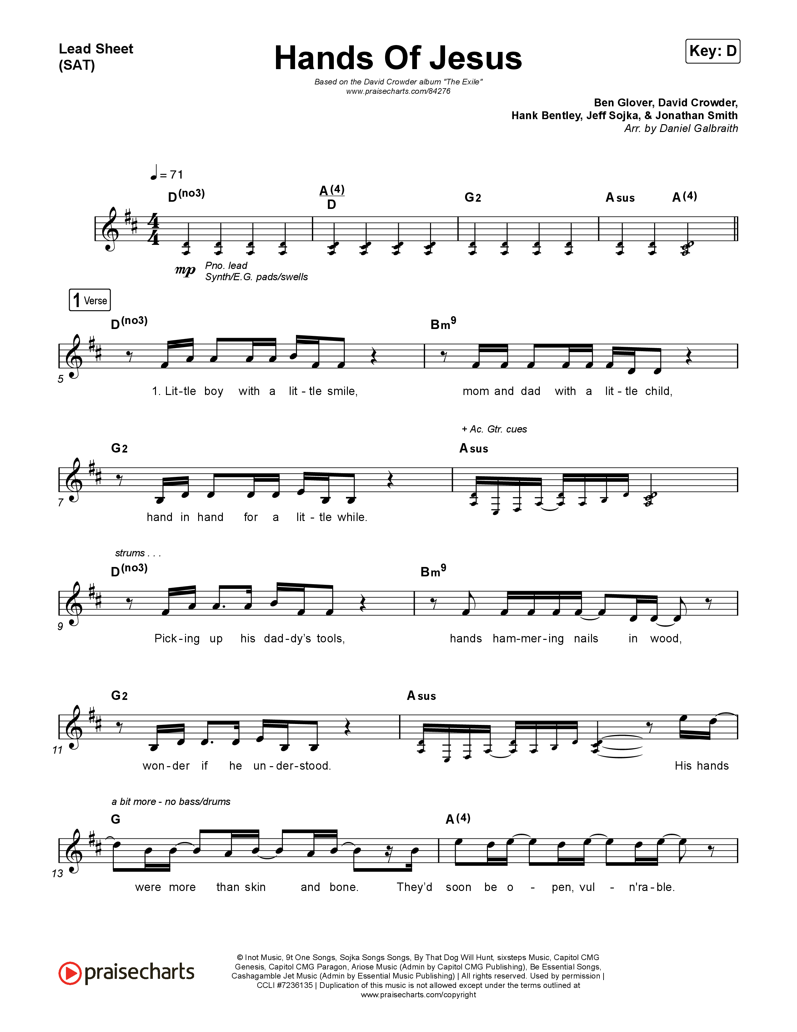 Hands Of Jesus Lead Sheet (SAT) (Crowder)