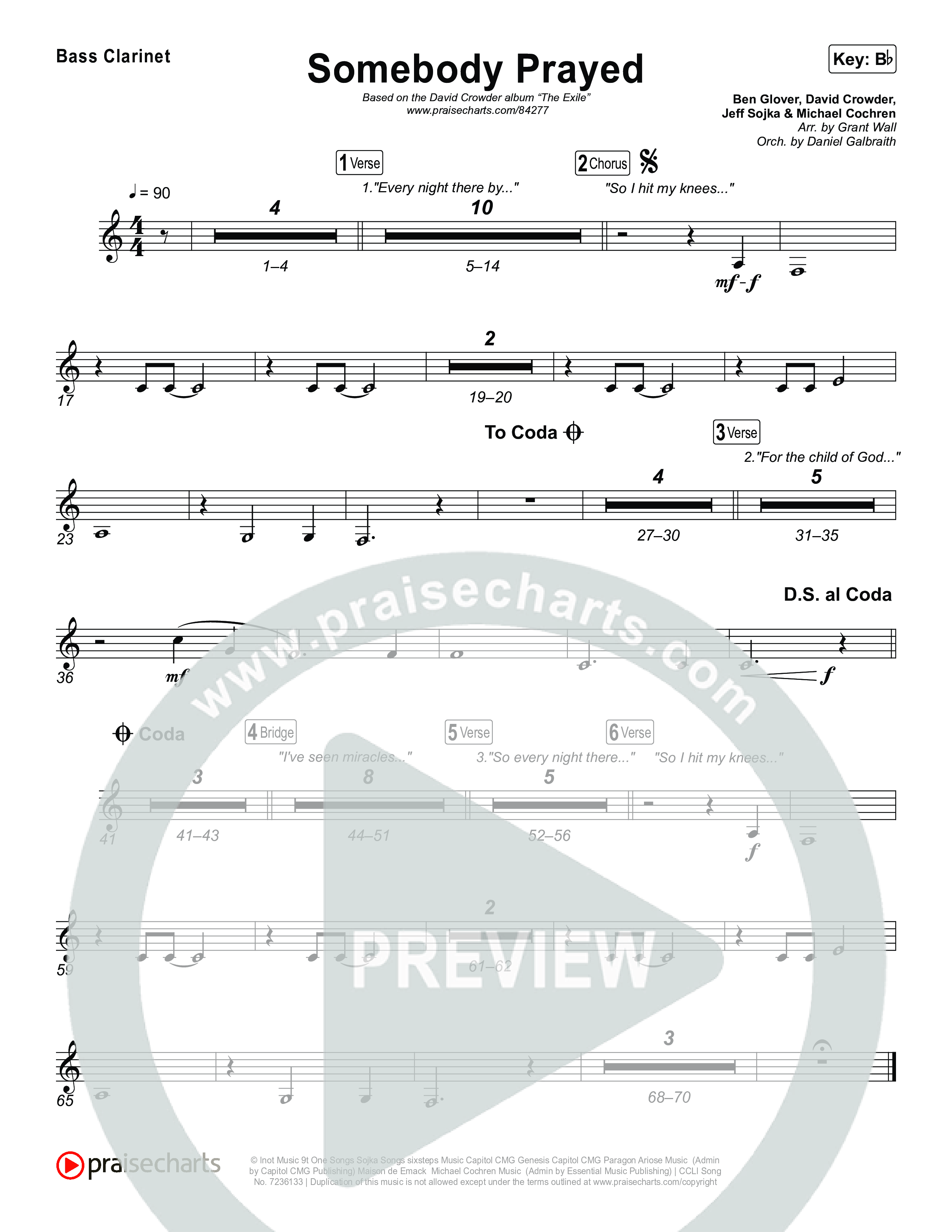 Somebody Prayed Bass Clarinet (Crowder)