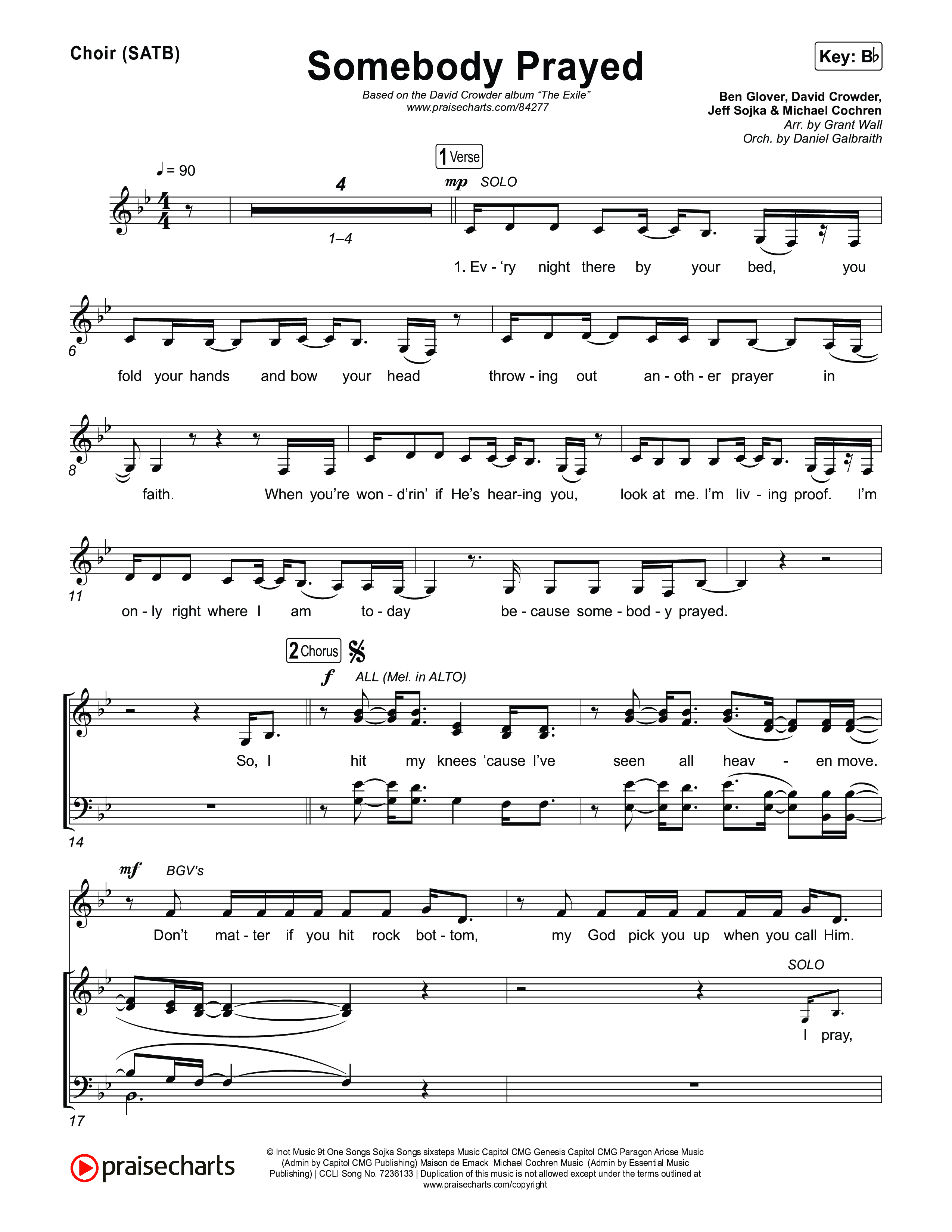 Somebody Prayed Choir Sheet (SATB) (Crowder)