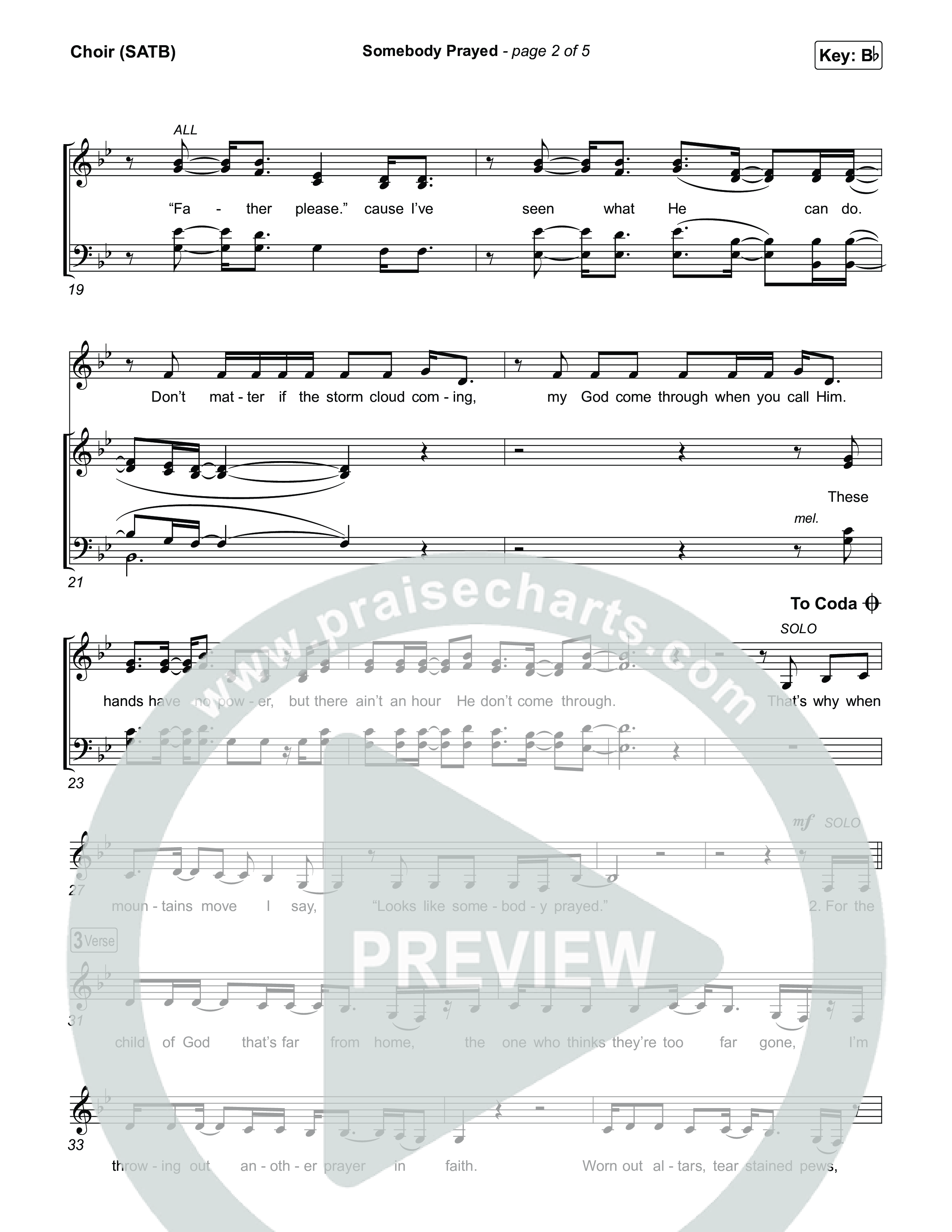 Somebody Prayed Choir Sheet (SATB) (Crowder)
