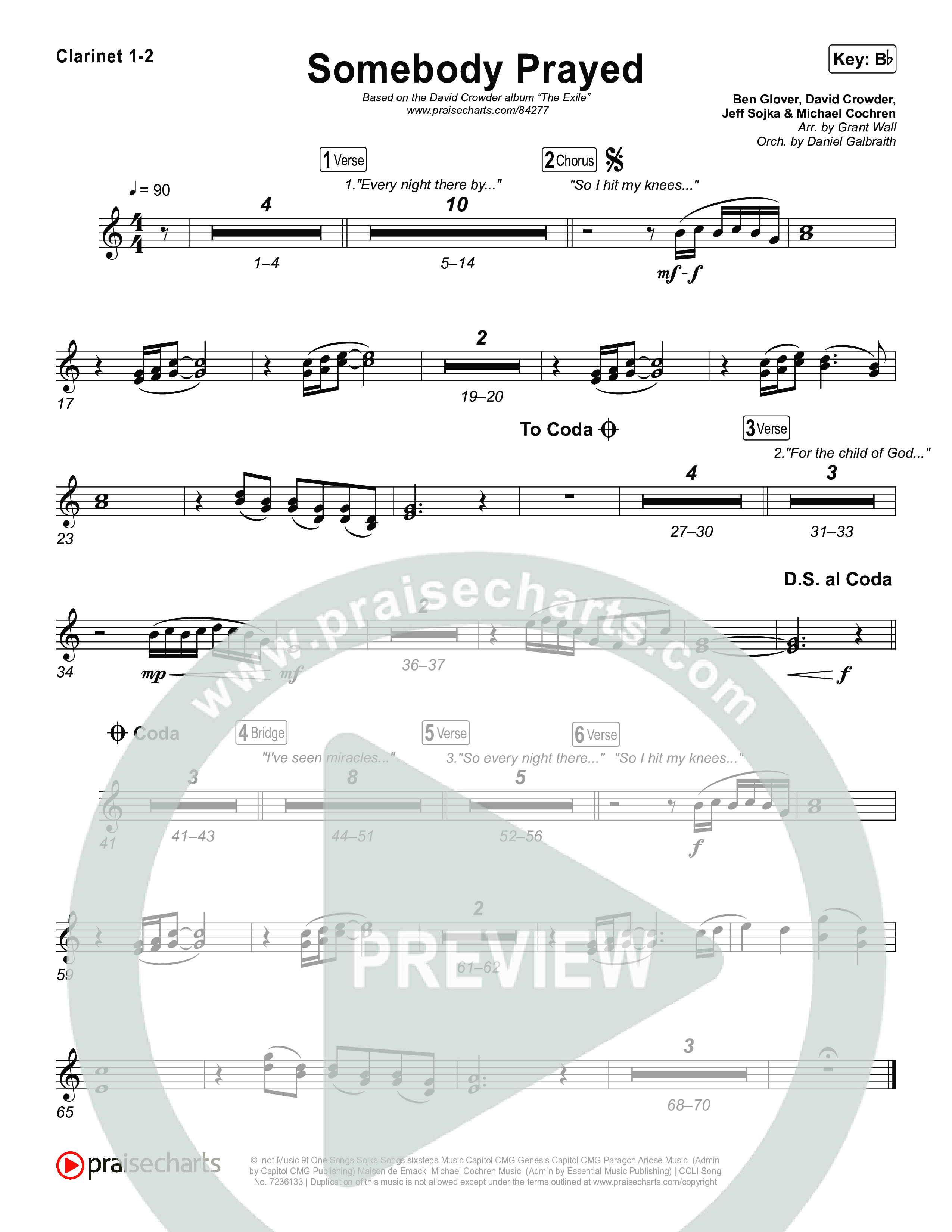 Somebody Prayed Clarinet 1/2 (Crowder)