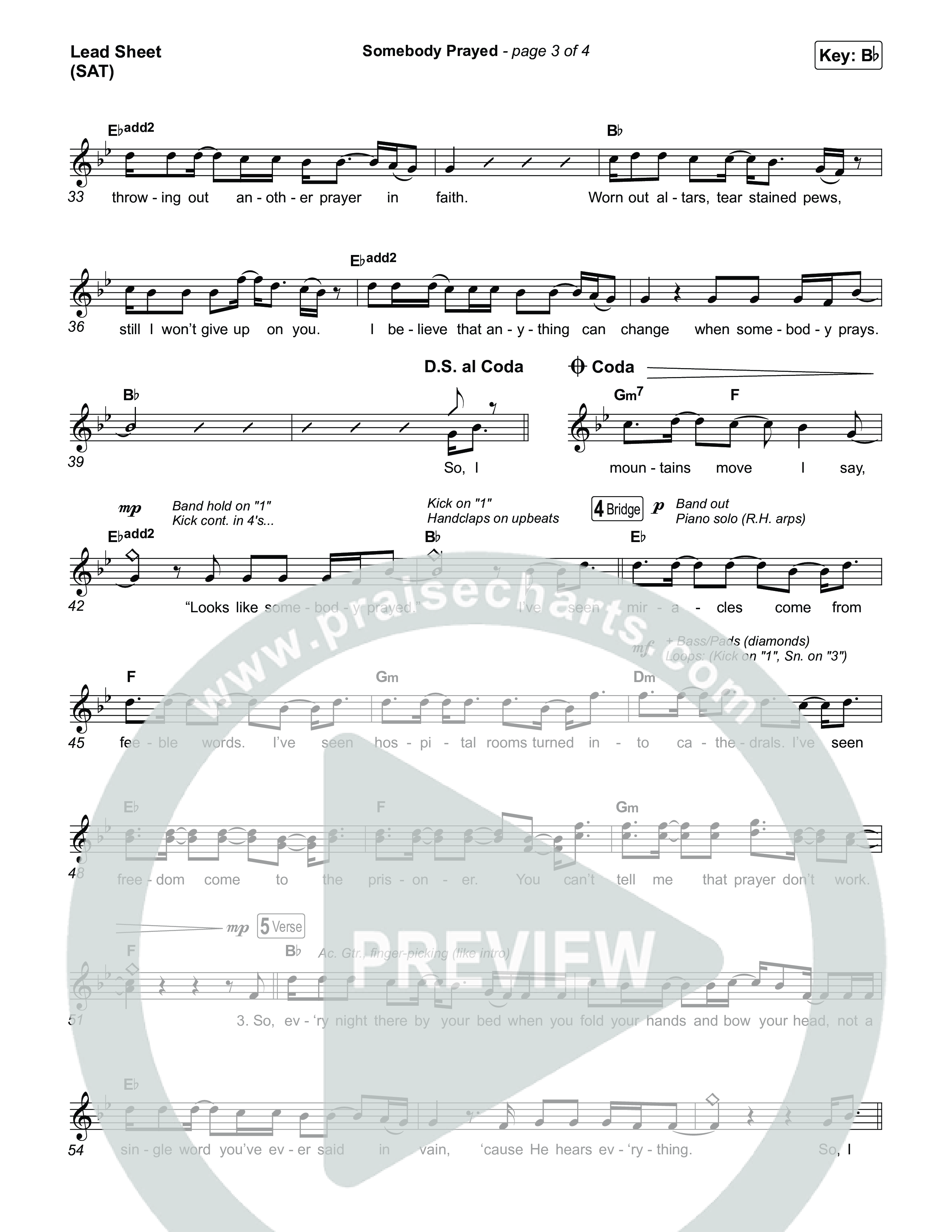 Somebody Prayed Lead Sheet (SAT) (Crowder)