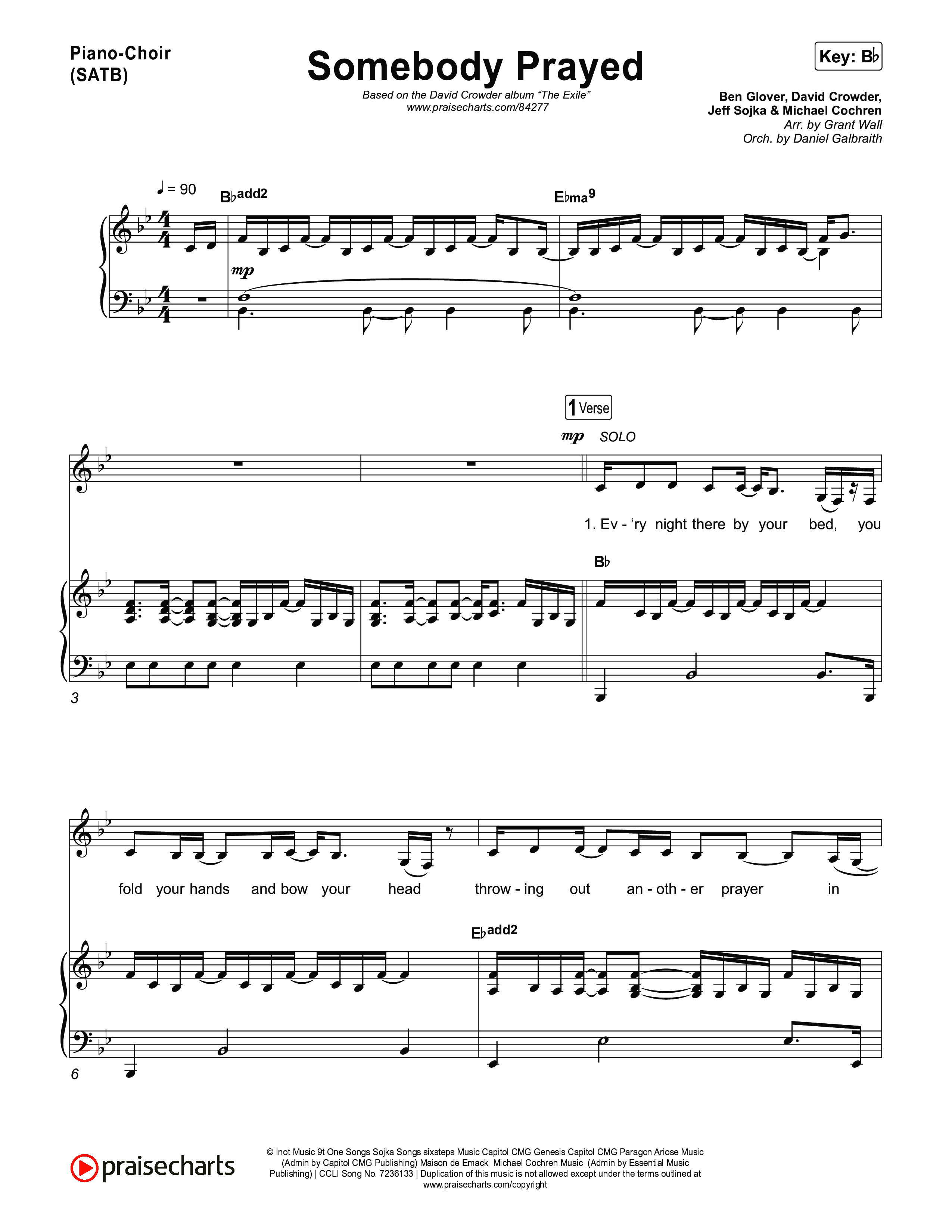 Somebody Prayed Piano/Vocal Pack (Crowder)