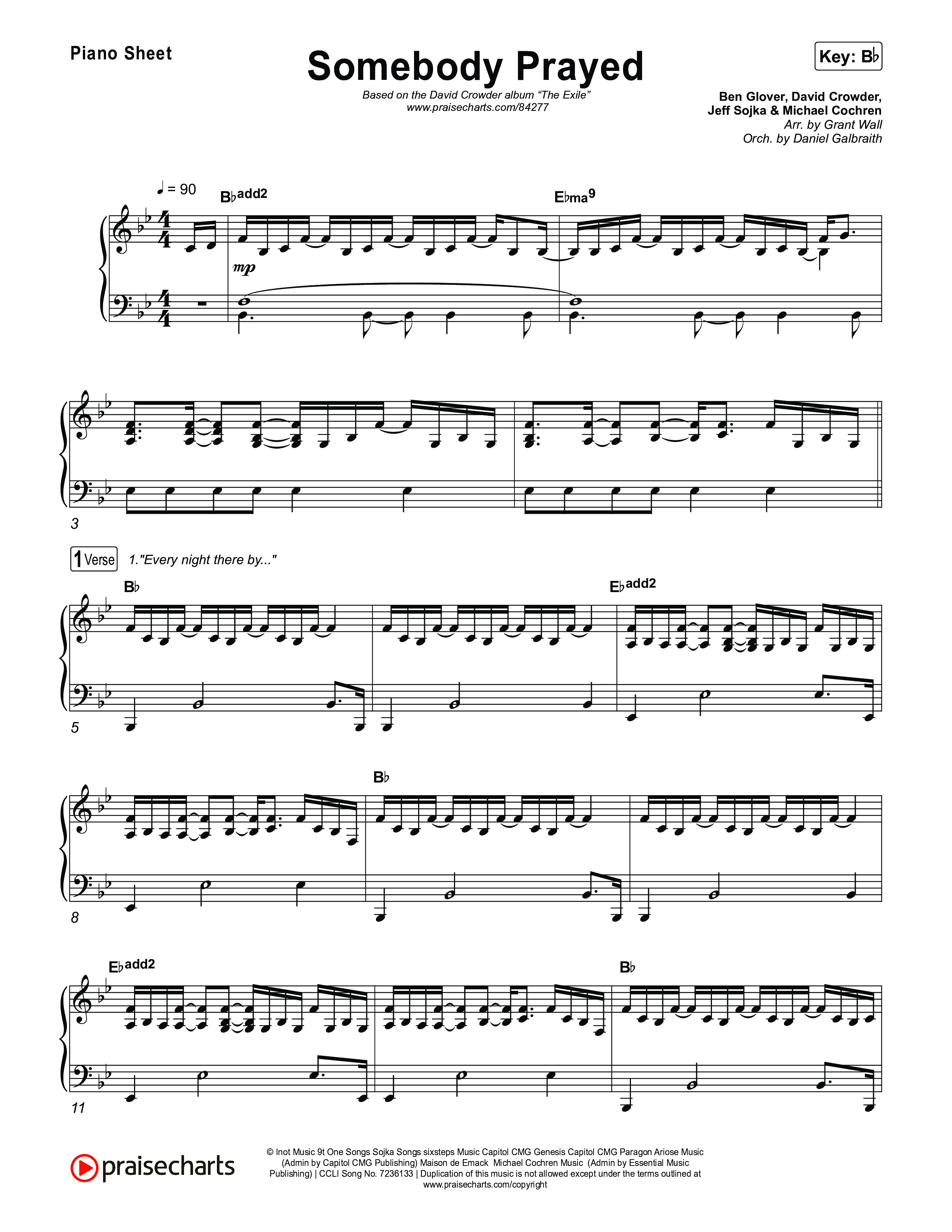 Somebody Prayed Piano Sheet (Crowder)