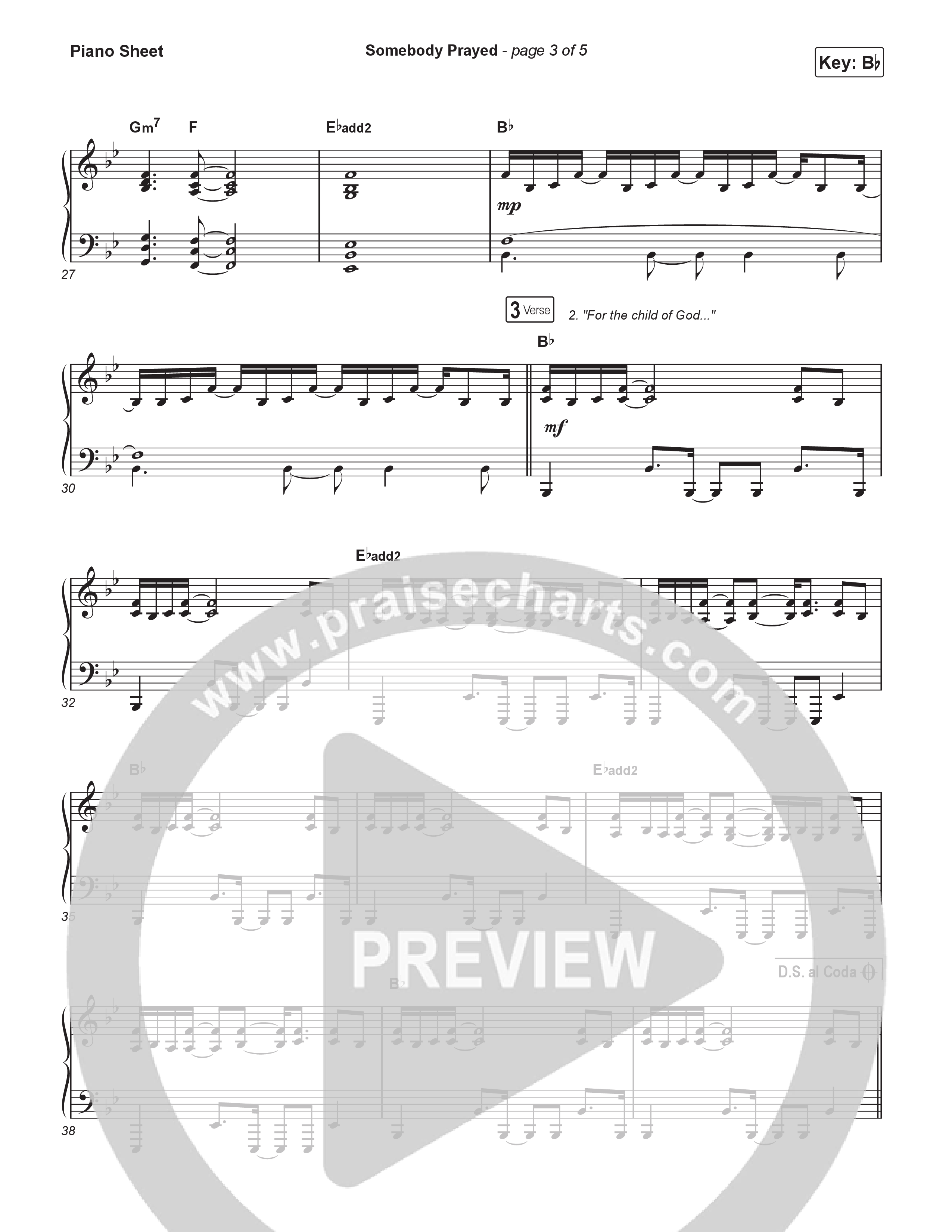 Somebody Prayed Piano Sheet (Crowder)