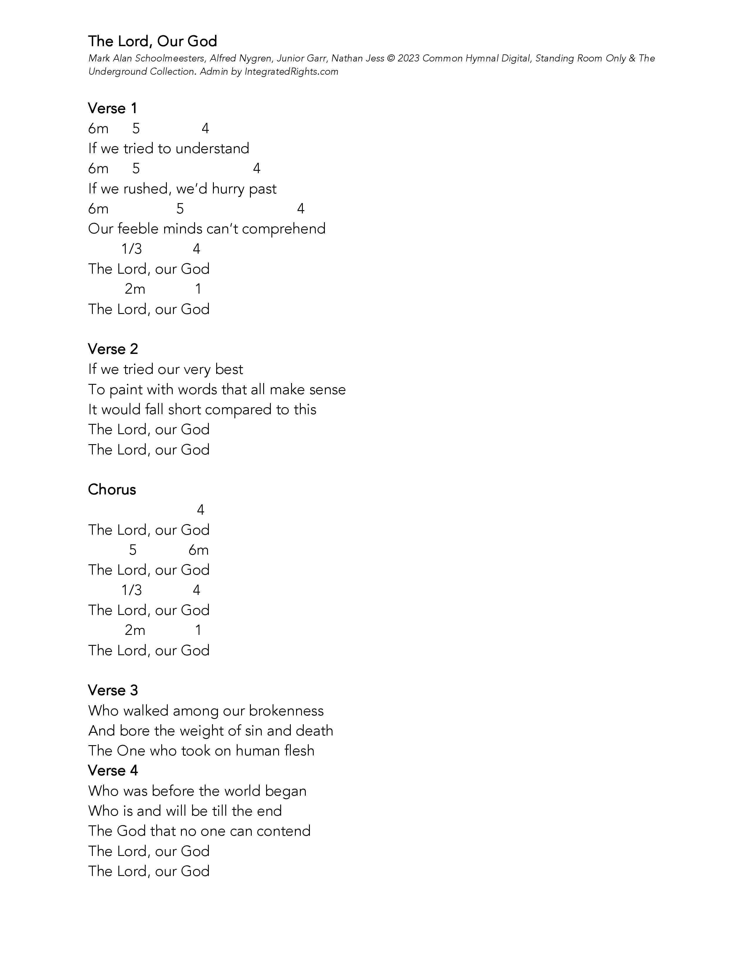 The Lord Our God Chord Chart (Eagle Brook Music)