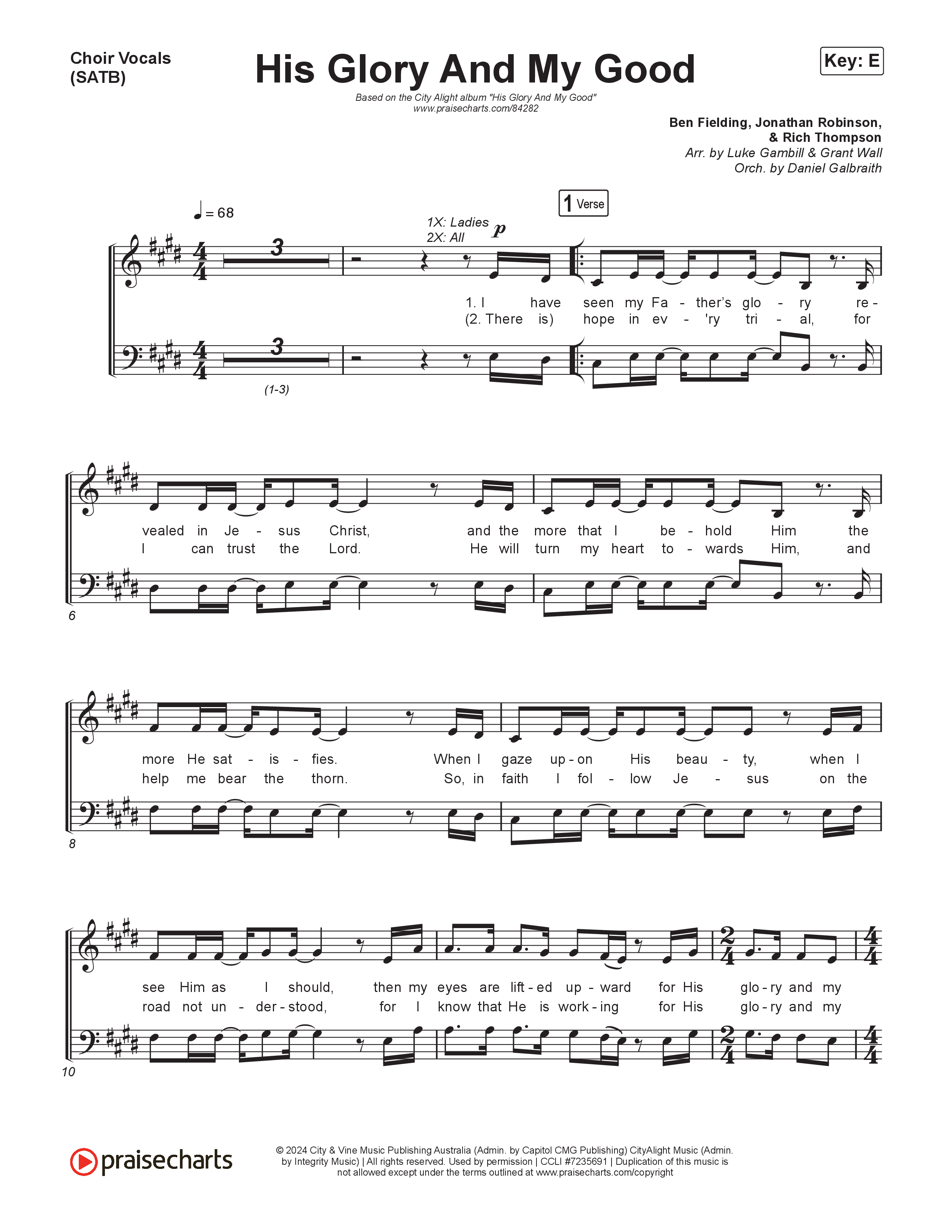 His Glory And My Good (Choral/SATB) Choir Sheet (SATB) (CityAlight / Arr. Luke Gambill)