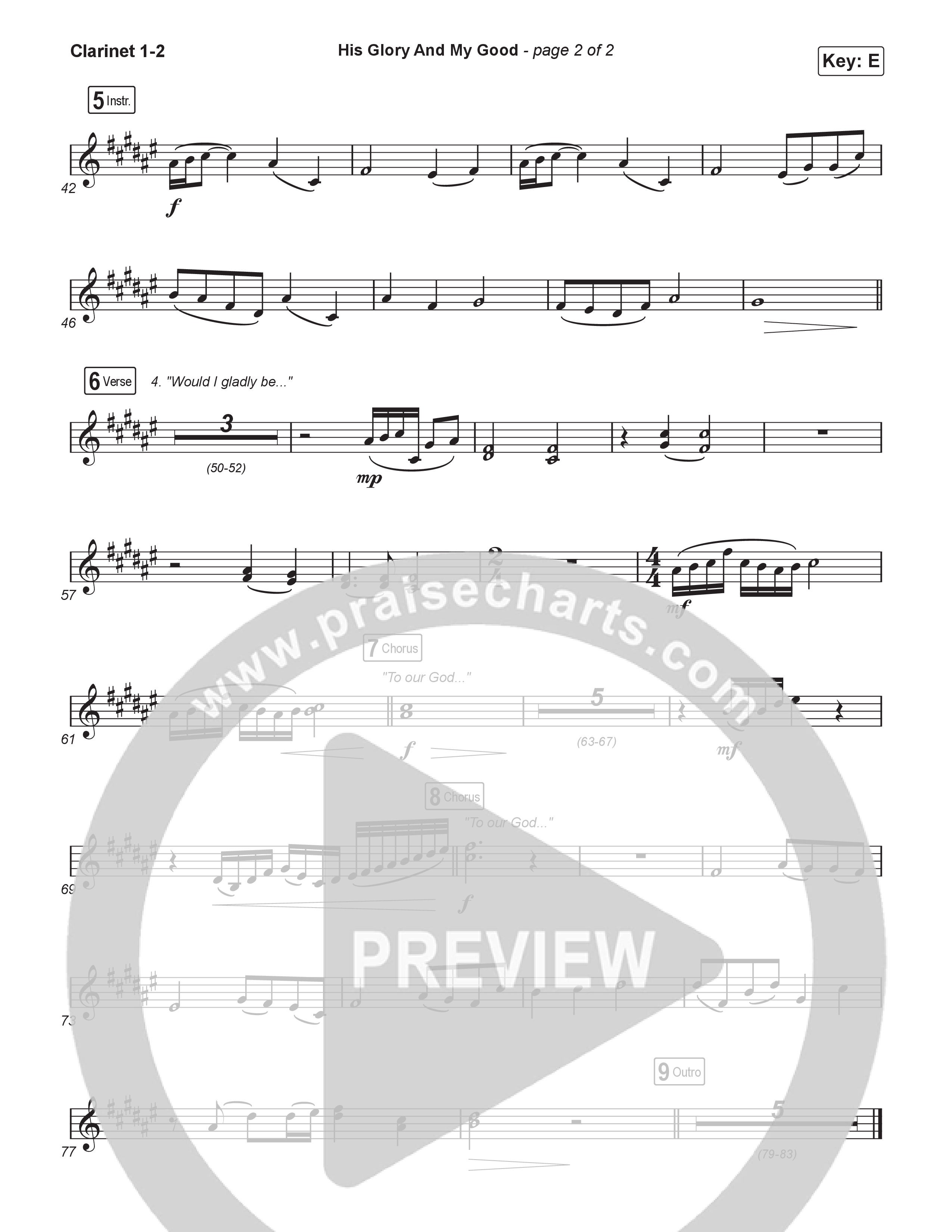 His Glory And My Good (Choral/SATB) Clarinet 1,2 (CityAlight / Arr. Luke Gambill)