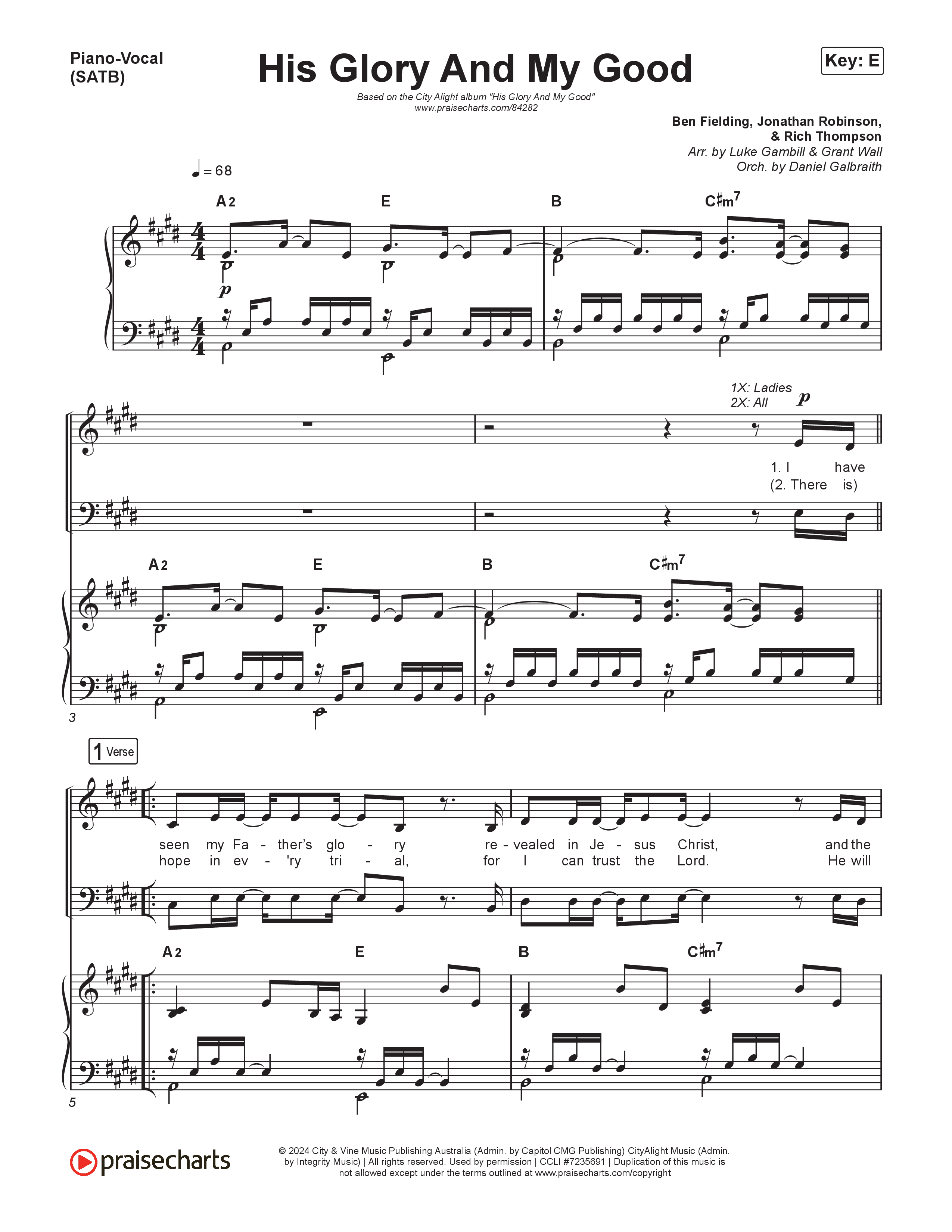 His Glory And My Good (Choral/SATB) Piano/Vocal (SATB) (CityAlight / Arr. Luke Gambill)