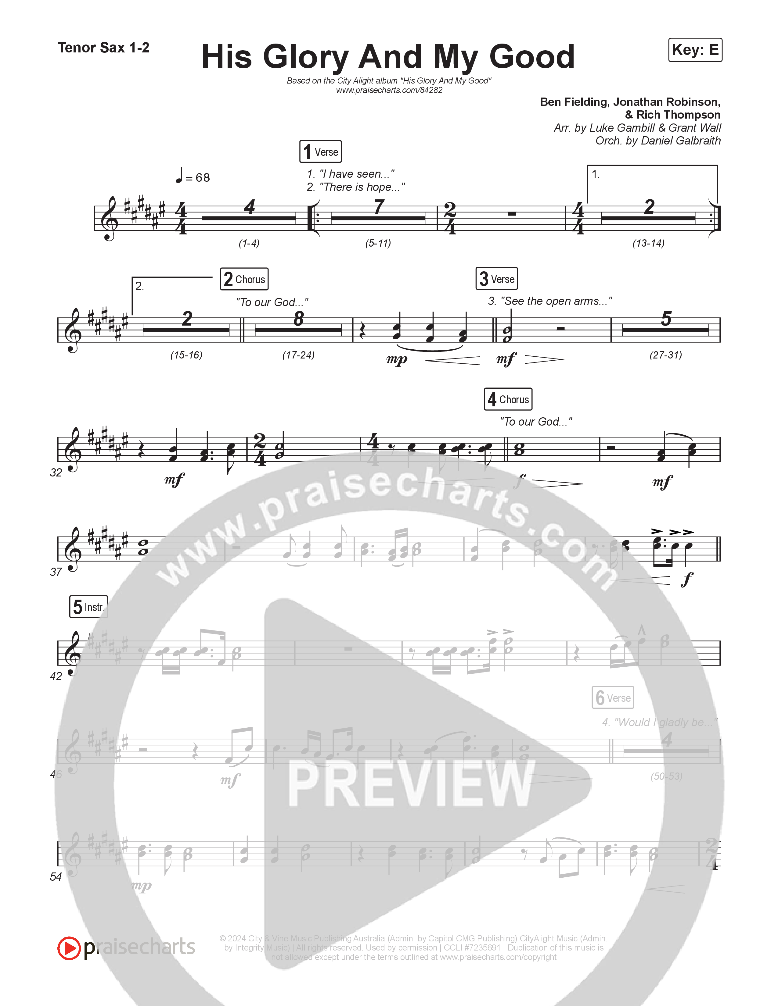 His Glory And My Good (Choral/SATB) Tenor Sax 1,2 (CityAlight / Arr. Luke Gambill)