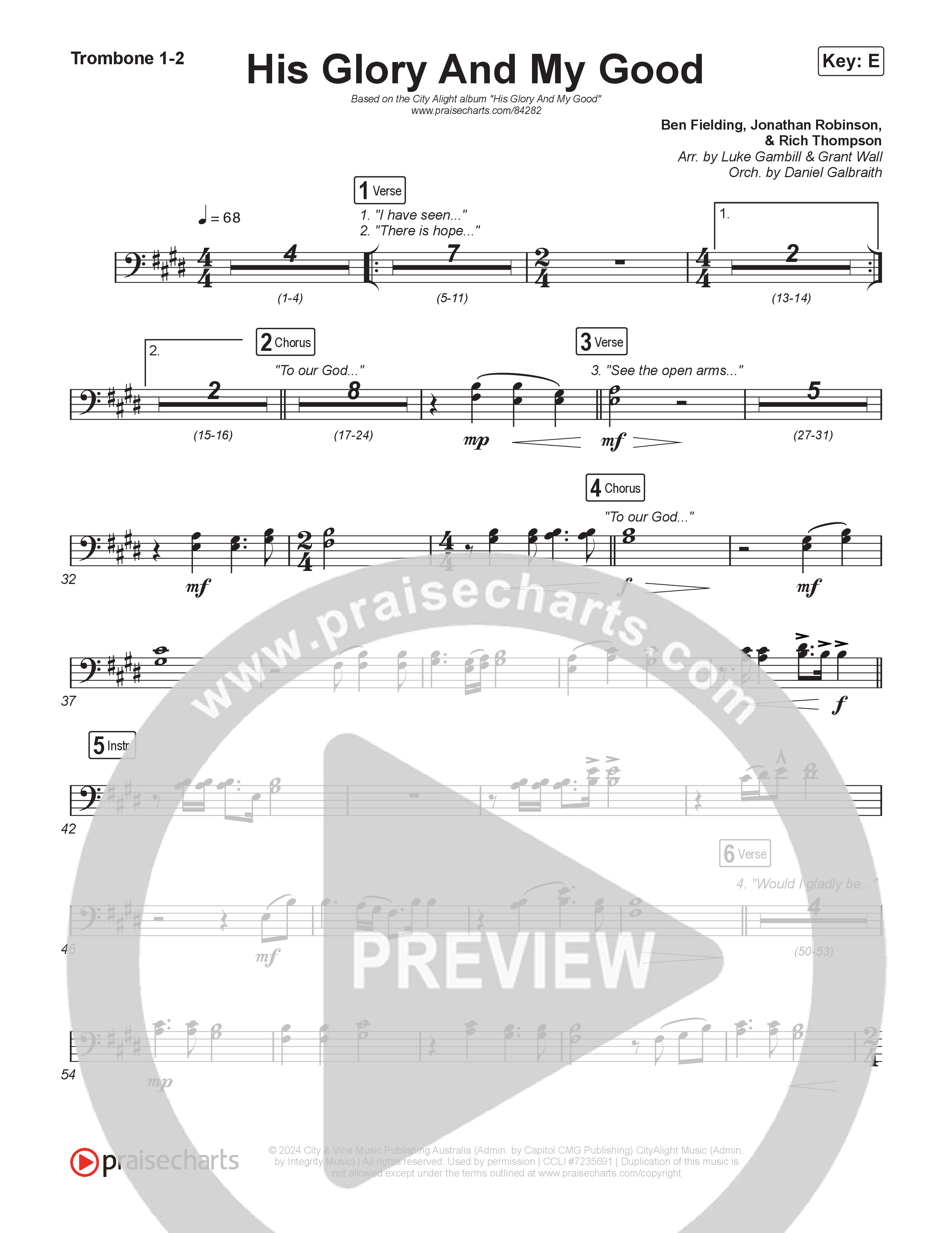 His Glory And My Good (Choral/SATB) Trombone 1/2 (CityAlight / Arr. Luke Gambill)
