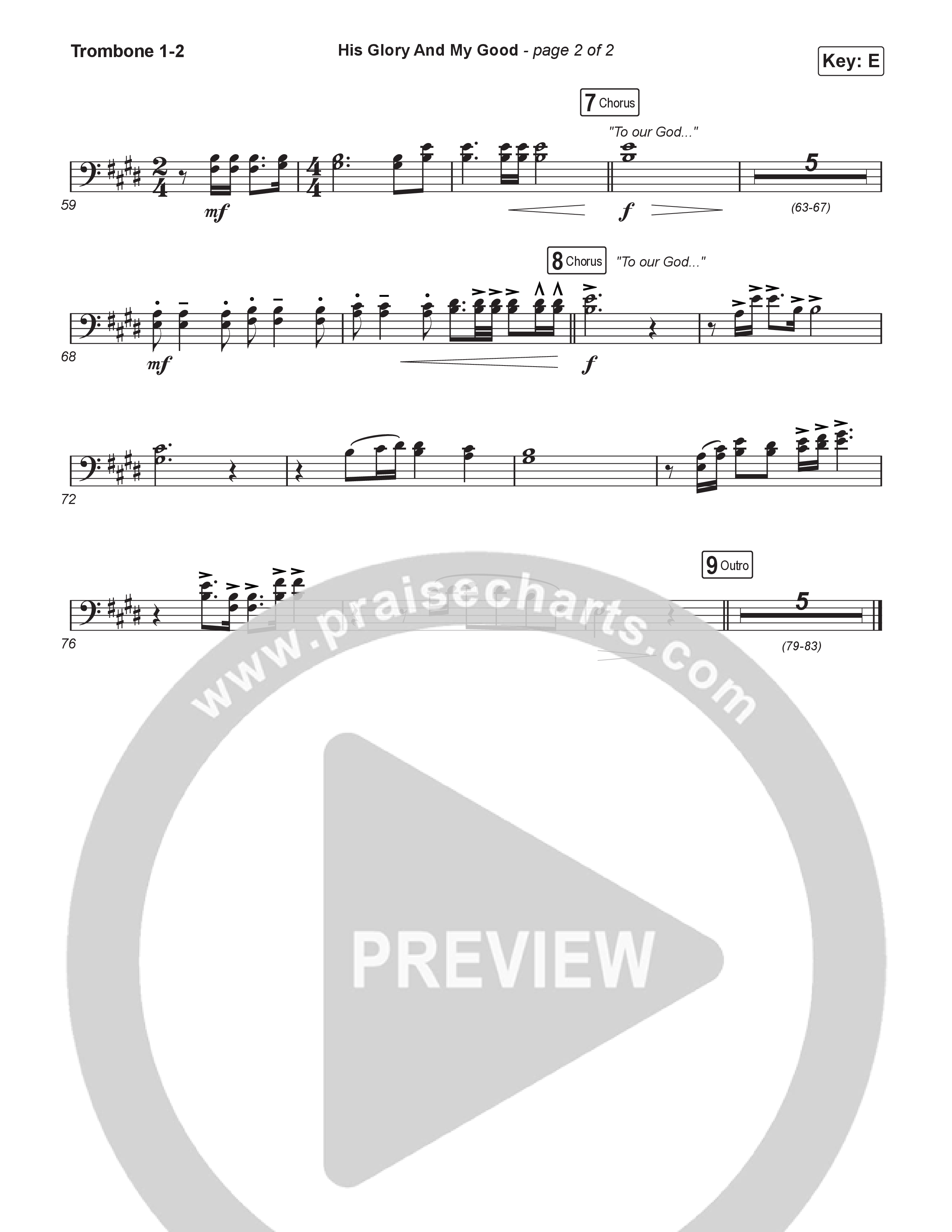 His Glory And My Good (Choral/SATB) Trombone 1/2 (CityAlight / Arr. Luke Gambill)