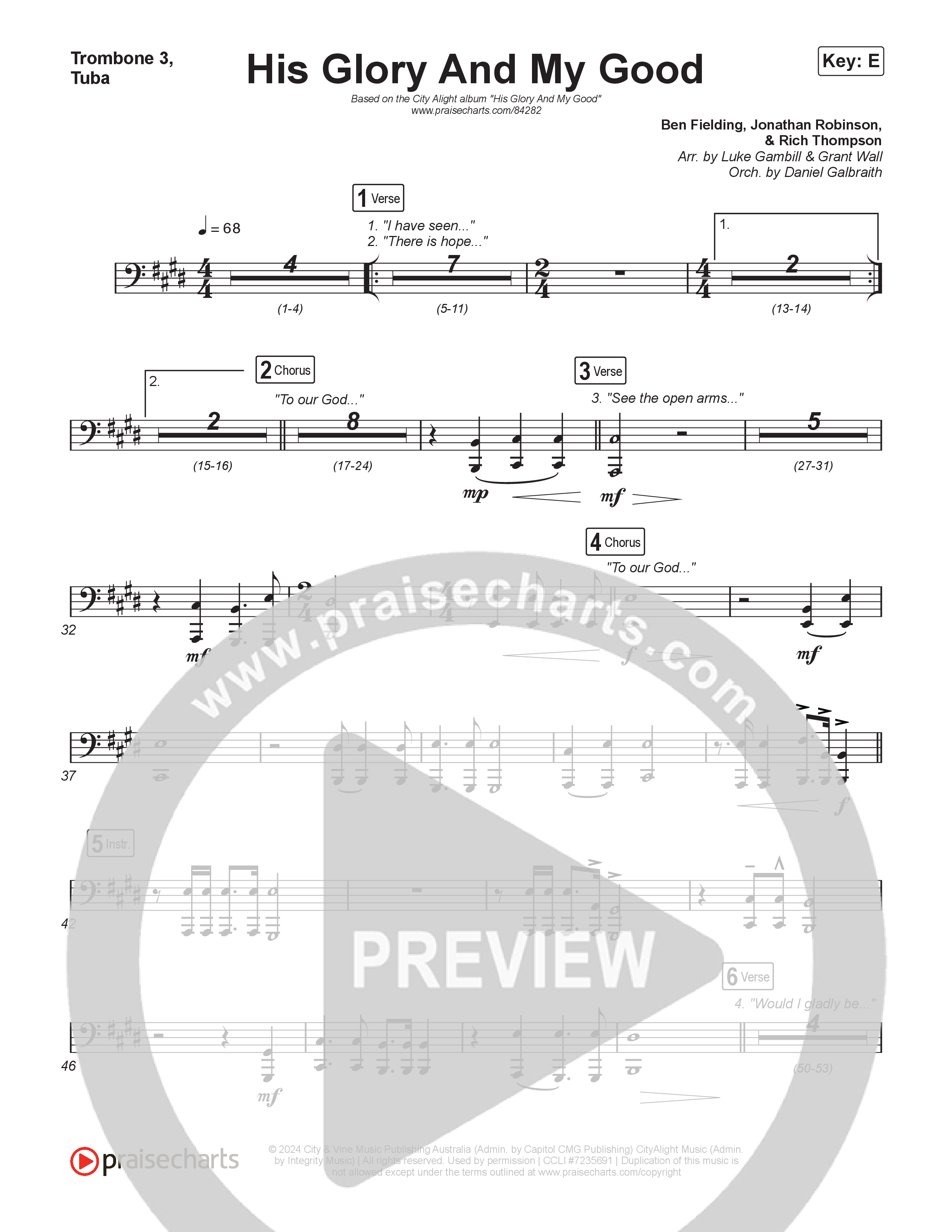 His Glory And My Good (Choral/SATB) Trombone 3/Tuba (CityAlight / Arr. Luke Gambill)