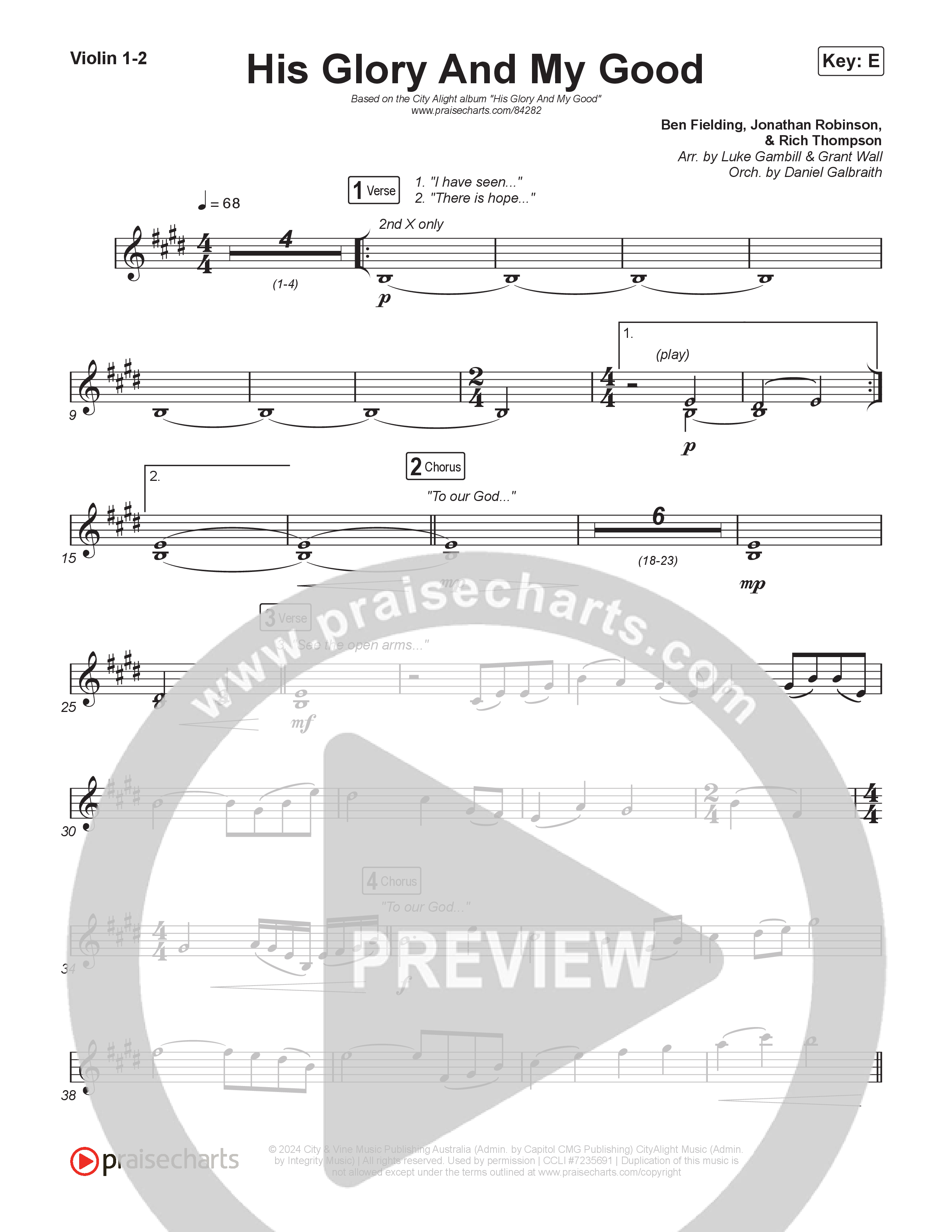 His Glory And My Good (Choral/SATB) Violin 1,2 (CityAlight / Arr. Luke Gambill)