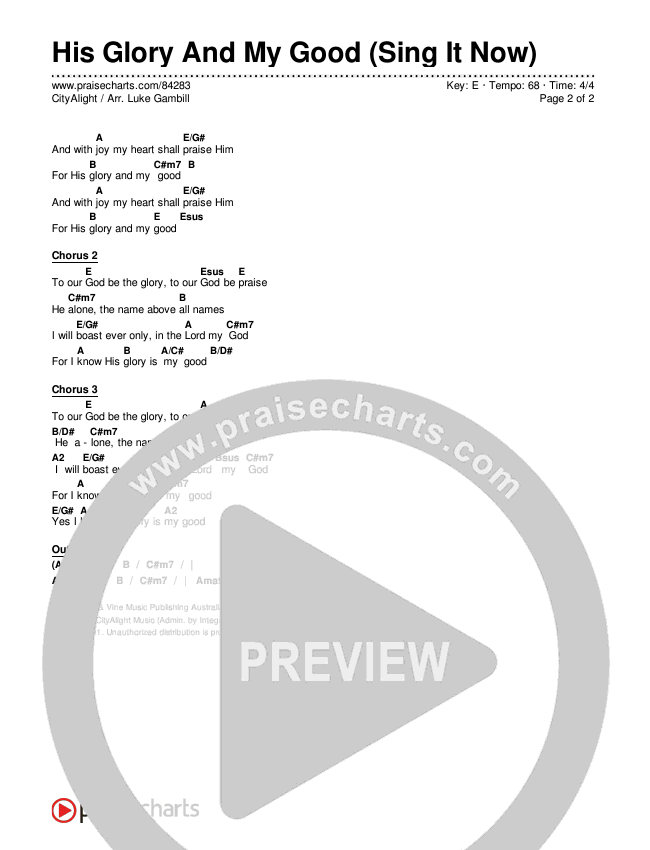 His Glory And My Good (Sing It Now) Chords & Lyrics (CityAlight / Arr. Luke Gambill)