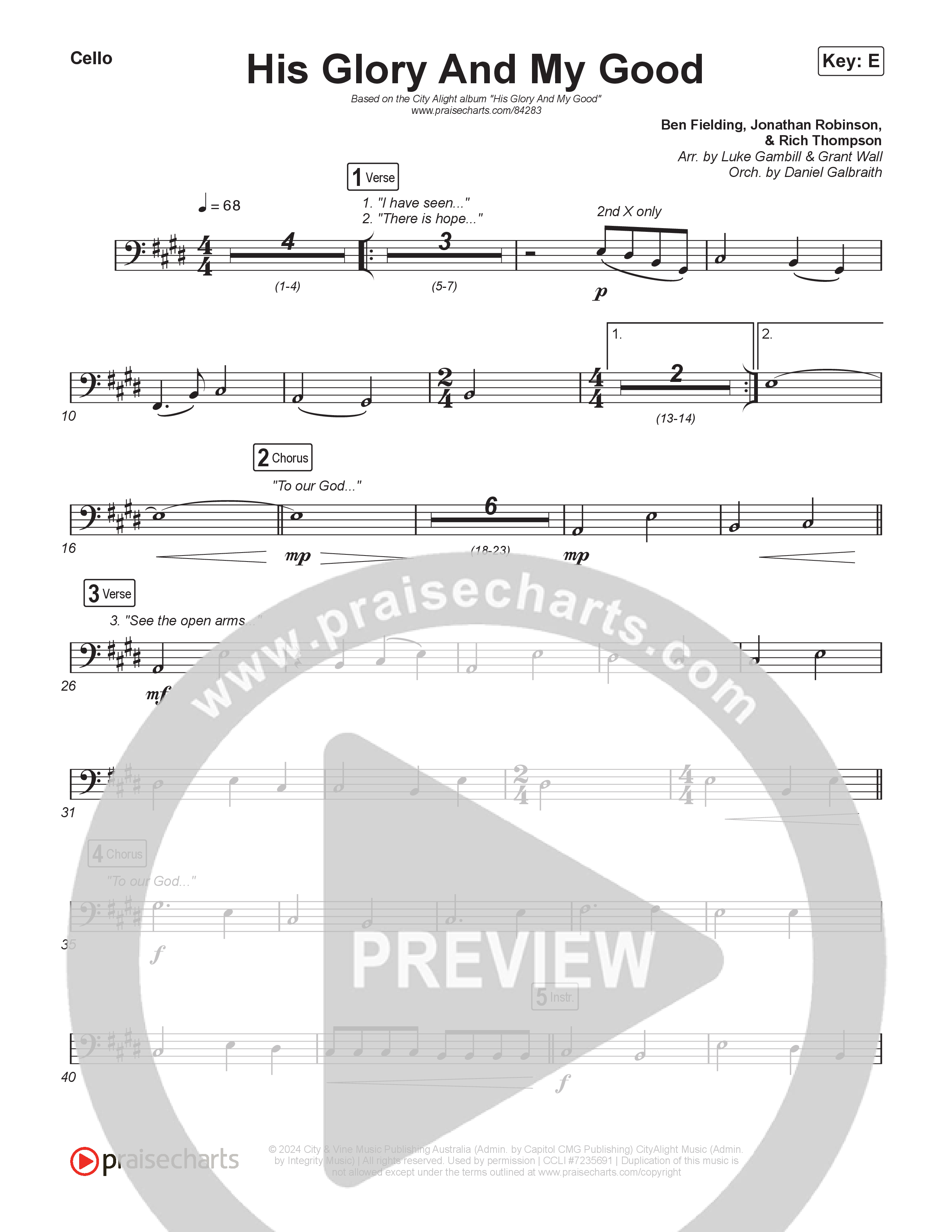 His Glory And My Good (Sing It Now) Cello (CityAlight / Arr. Luke Gambill)