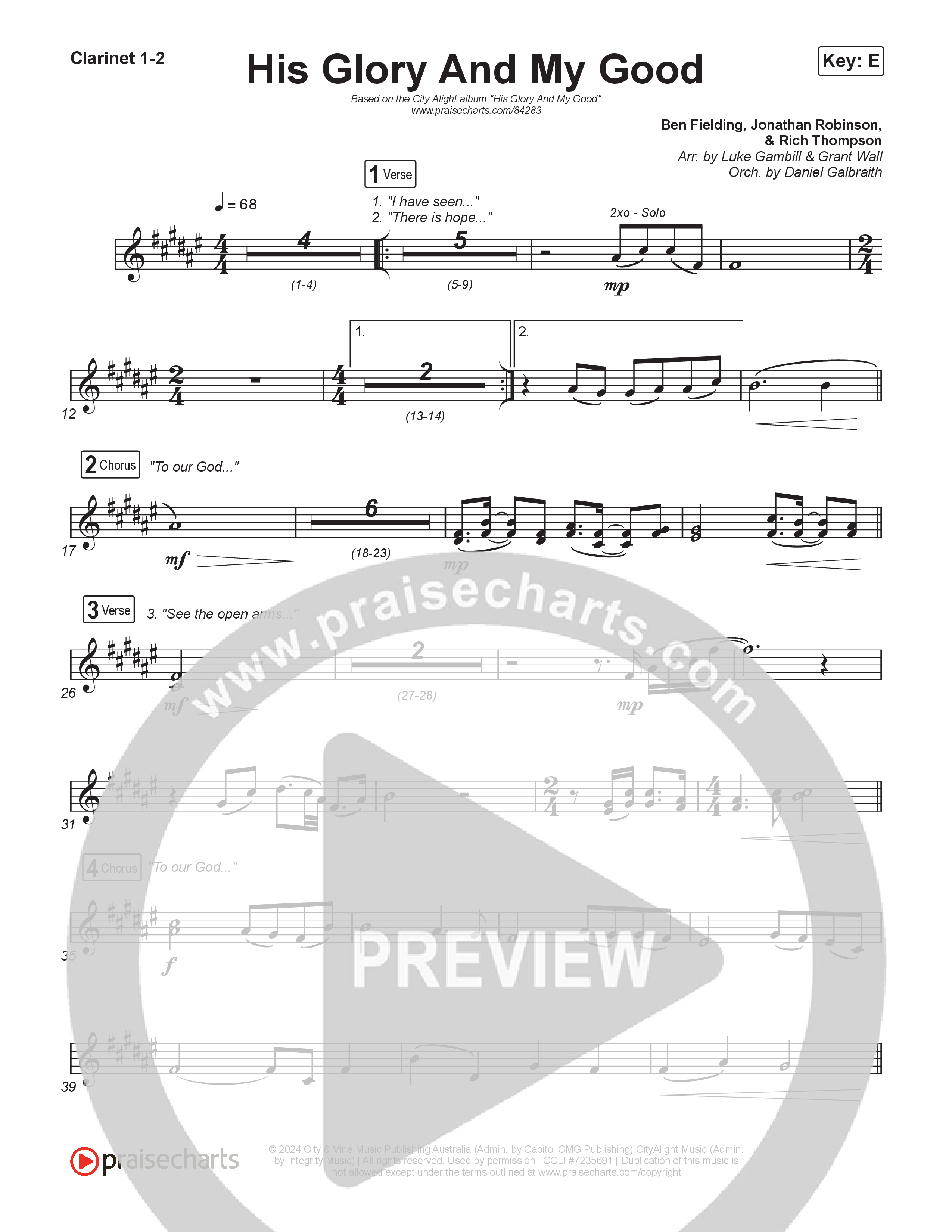 His Glory And My Good (Sing It Now) Clarinet 1/2 (CityAlight / Arr. Luke Gambill)