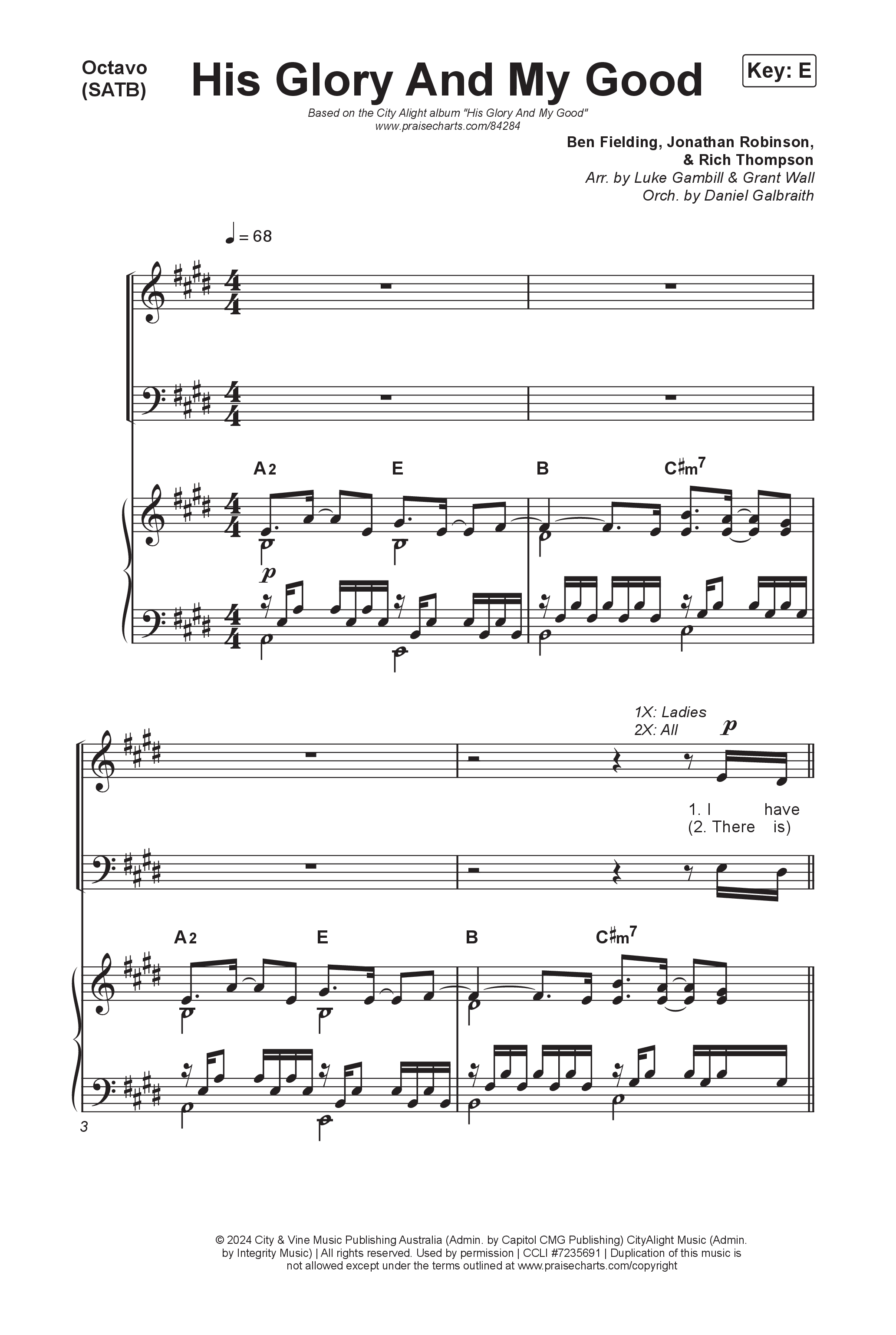 His Glory And My Good (Worship Choir/SAB) Octavo (SAB & Pno) (CityAlight / Arr. Luke Gambill)