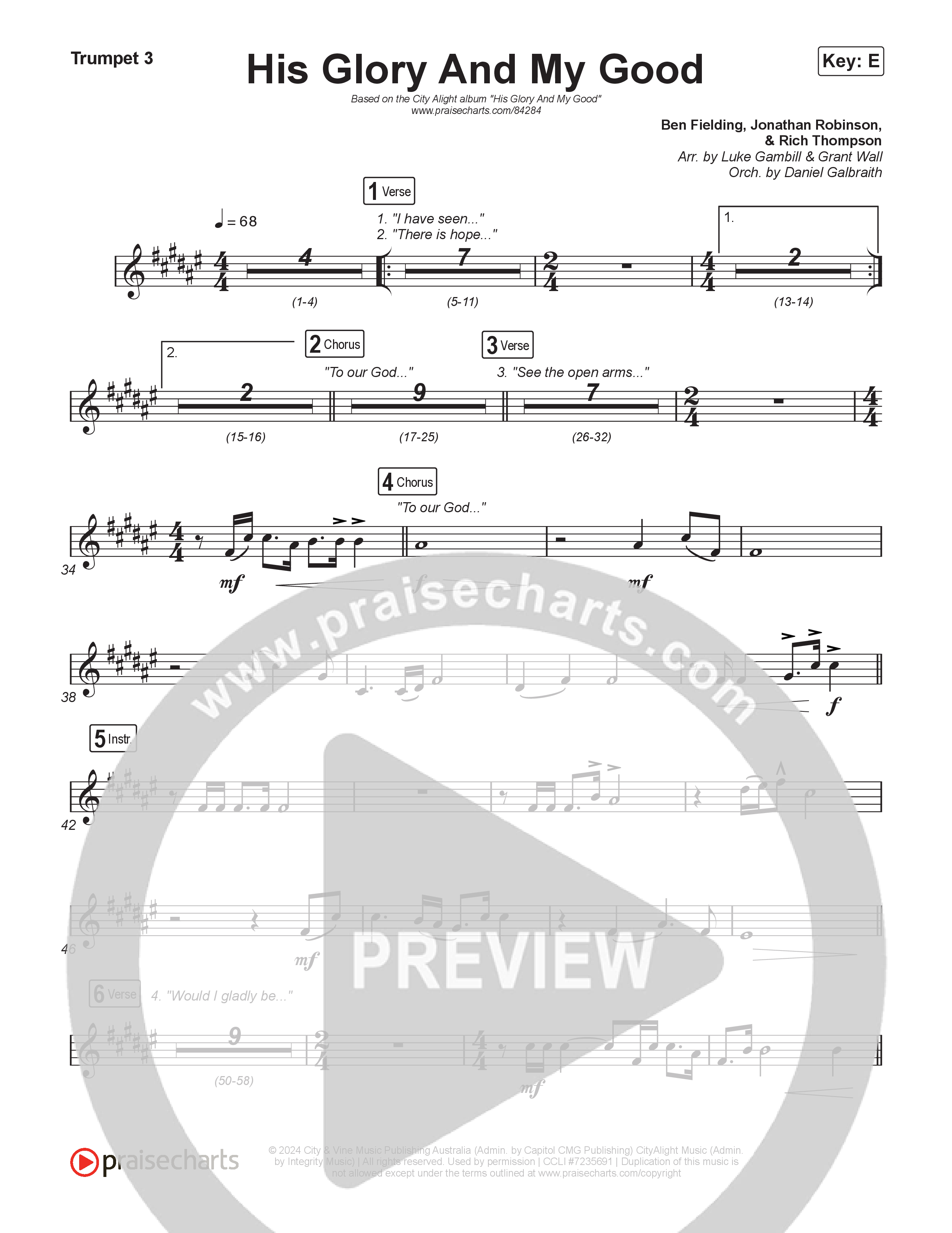 His Glory And My Good (Worship Choir/SAB) Trumpet 3 (CityAlight / Arr. Luke Gambill)