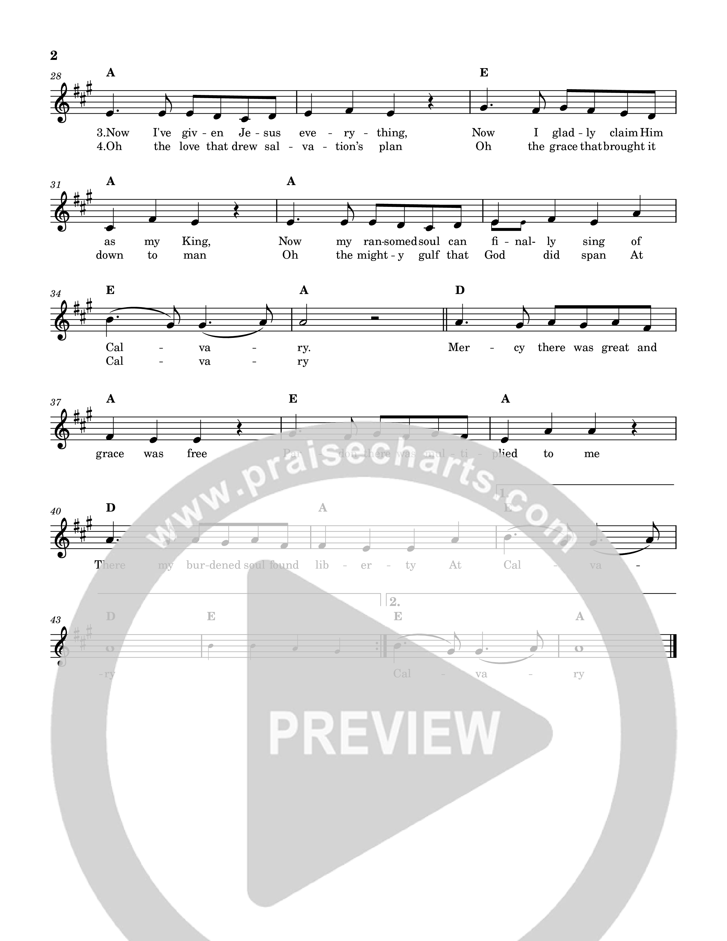 At Calvary Lead Sheet Melody (Reawaken Hymns)