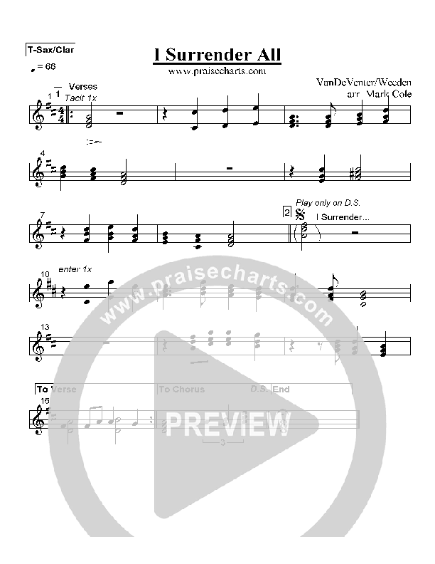 I Surrender All Tenor Sax/Clarinet (Mark Cole)