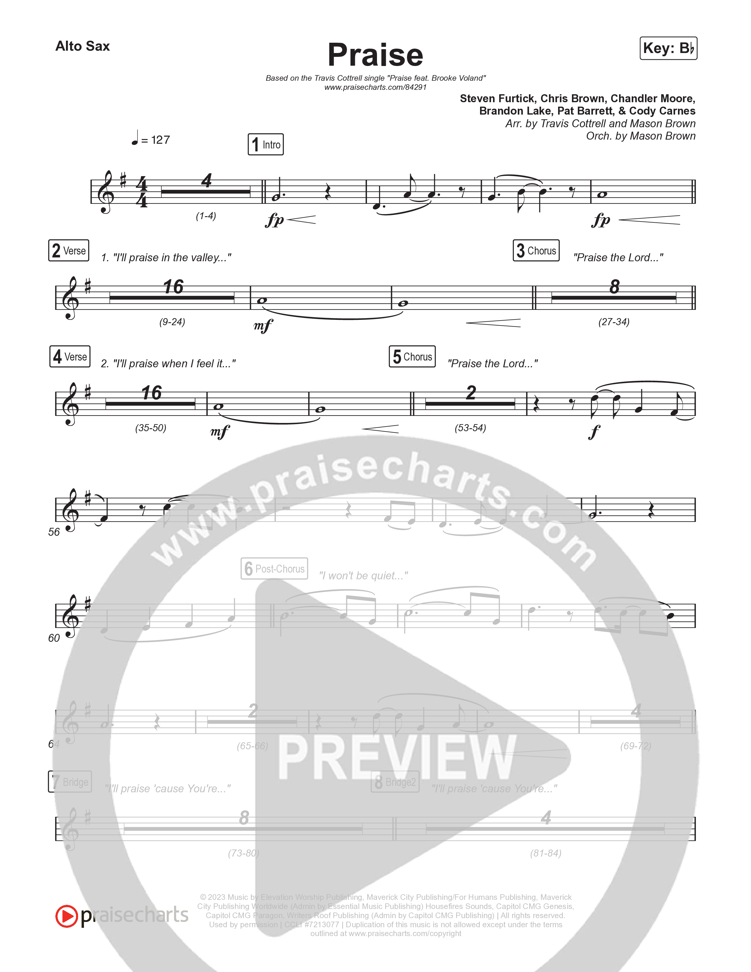 Praise (Choral/SATB) Alto Sax (Brooke Voland / Arr. Travis Cottrell / Orch. Mason Brown)