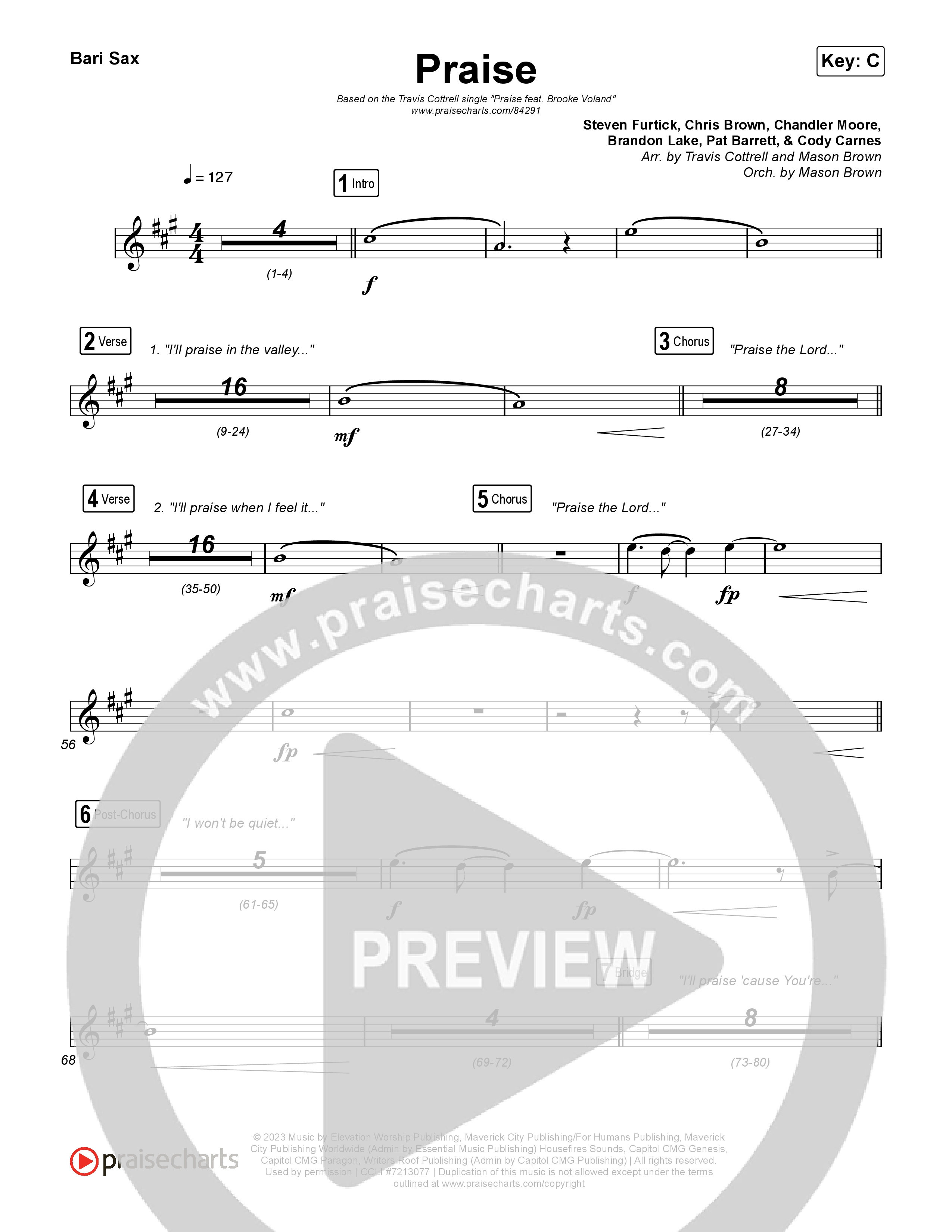 Praise (Choral/SATB) Bari Sax (Brooke Voland / Arr. Travis Cottrell / Orch. Mason Brown)