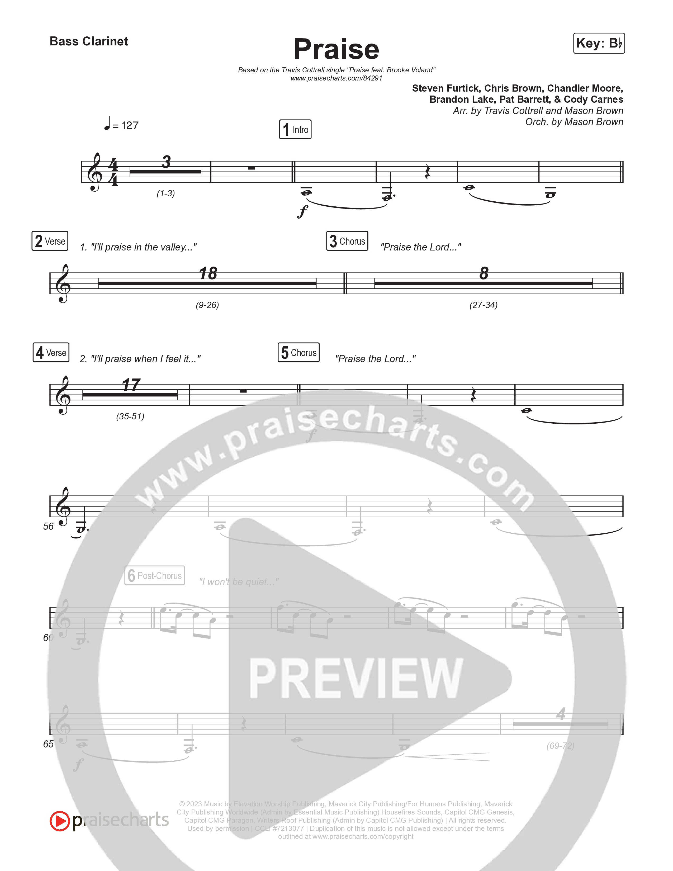 Praise (Choral/SATB) Clarinet 1,2 (Brooke Voland / Arr. Travis Cottrell / Orch. Mason Brown)