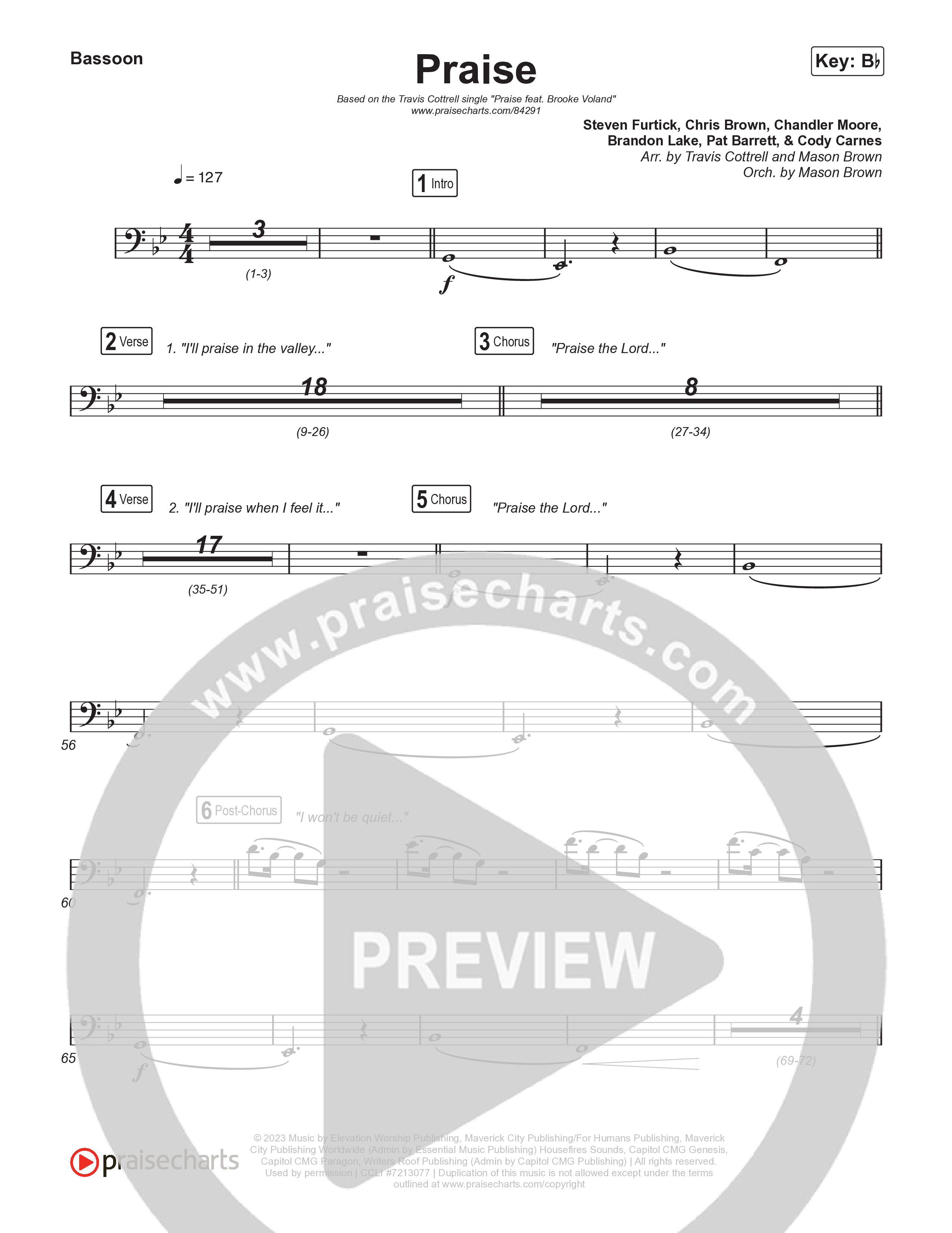 Praise (Choral/SATB) Bassoon (Brooke Voland / Arr. Travis Cottrell / Orch. Mason Brown)