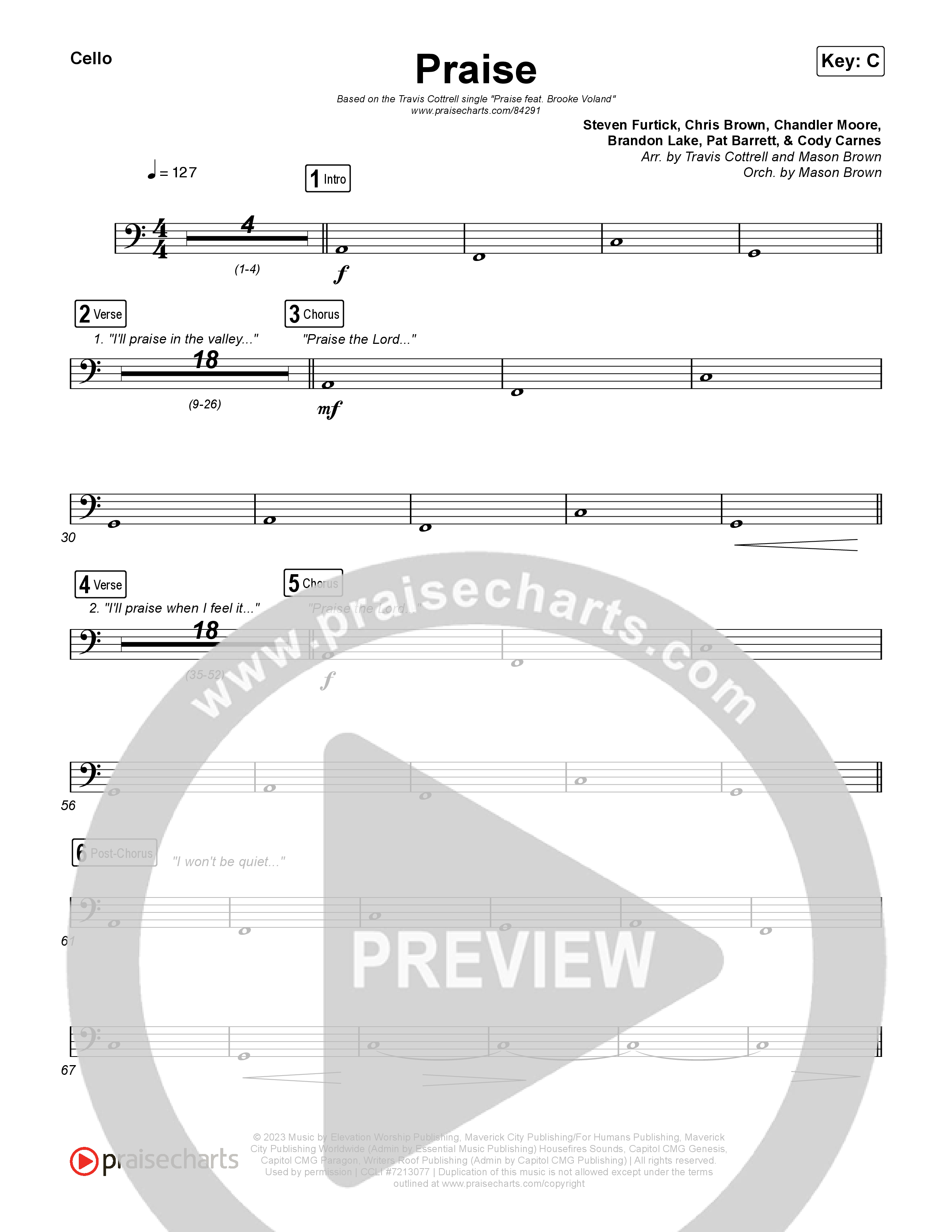 Praise (Choral/SATB) Cello (Brooke Voland / Arr. Travis Cottrell / Orch. Mason Brown)