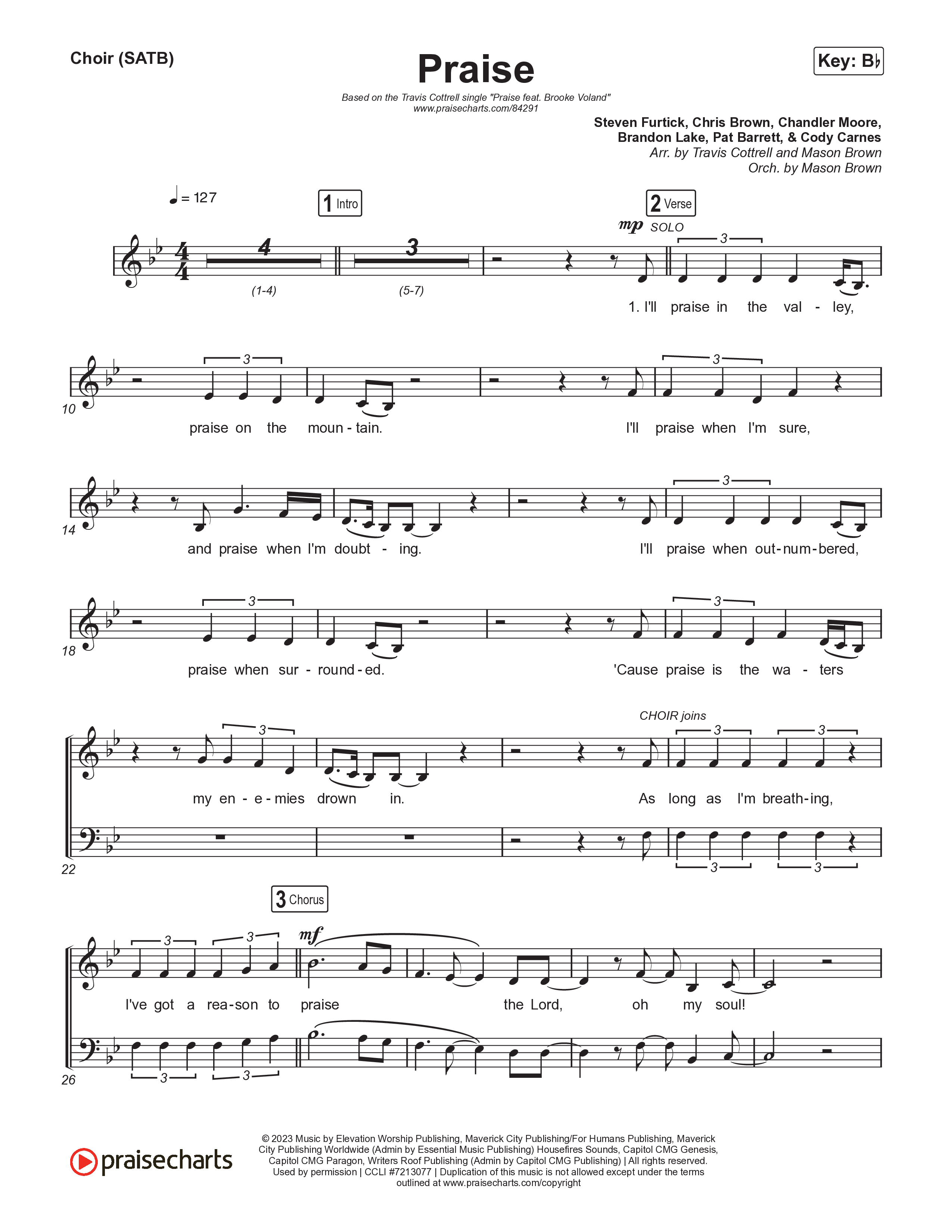 Praise (Choral/SATB) Choir Sheet (SATB) (Brooke Voland / Arr. Travis Cottrell / Orch. Mason Brown)