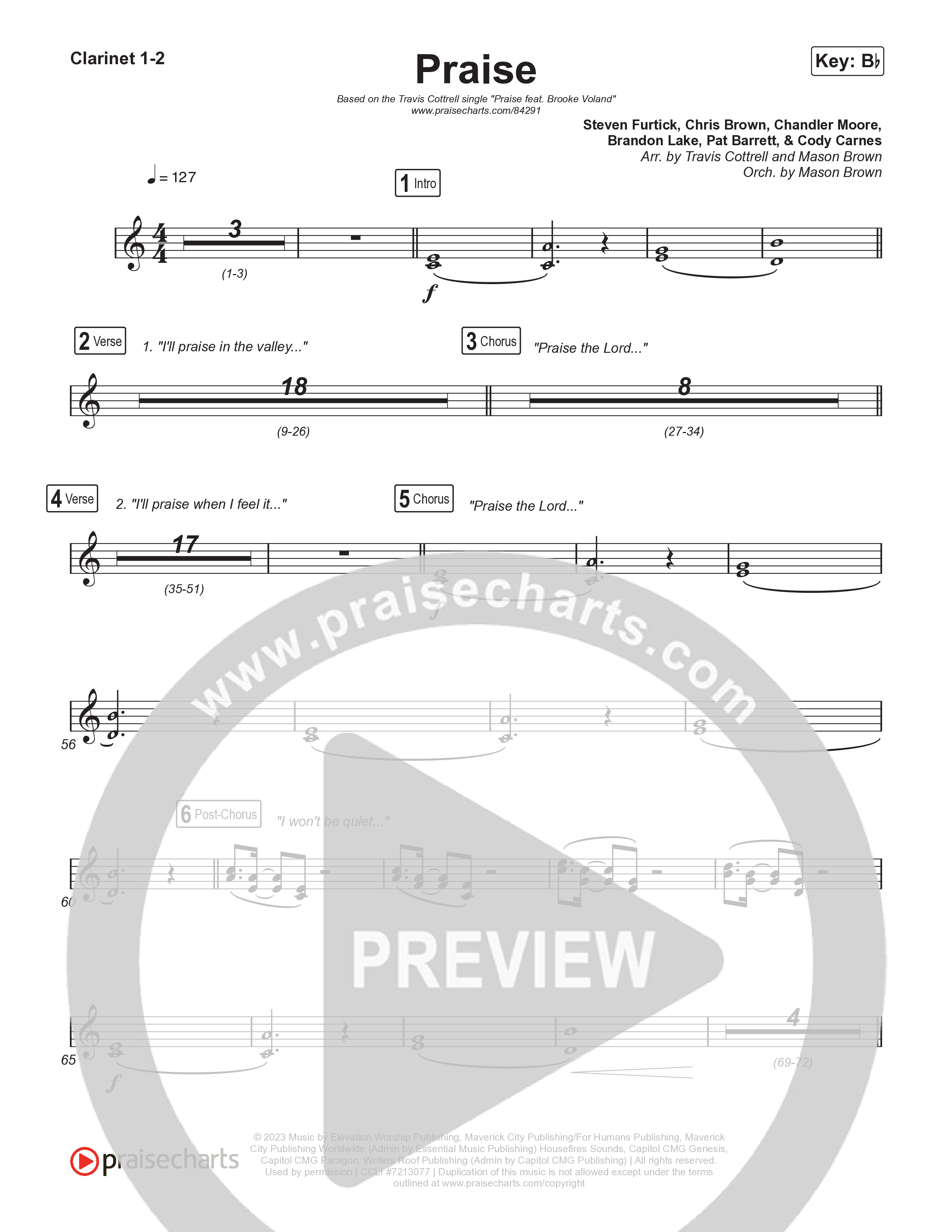 Praise (Choral/SATB) Clarinet 1/2 (Brooke Voland / Arr. Travis Cottrell / Orch. Mason Brown)