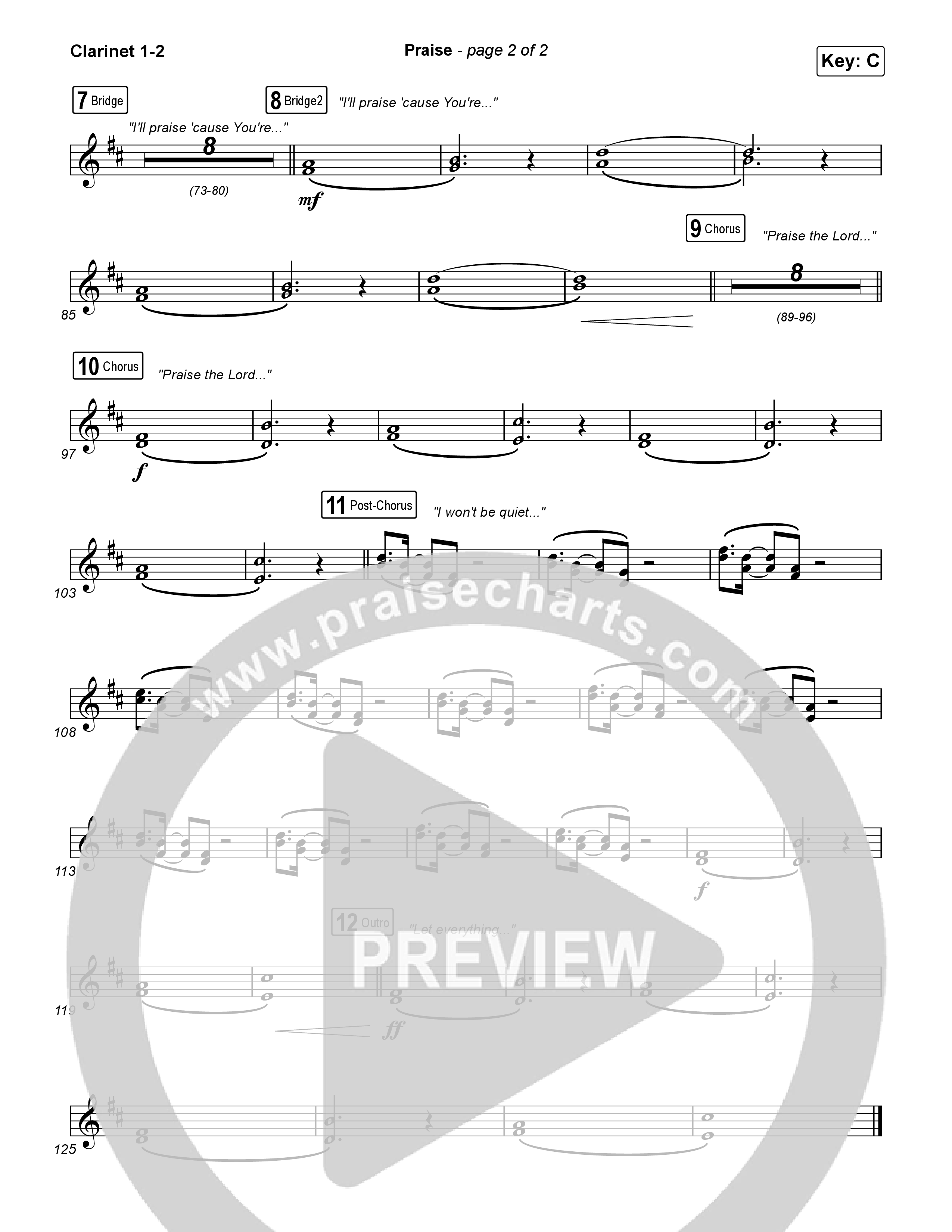 Praise (Choral/SATB) Clarinet 1,2 (Brooke Voland / Arr. Travis Cottrell / Orch. Mason Brown)