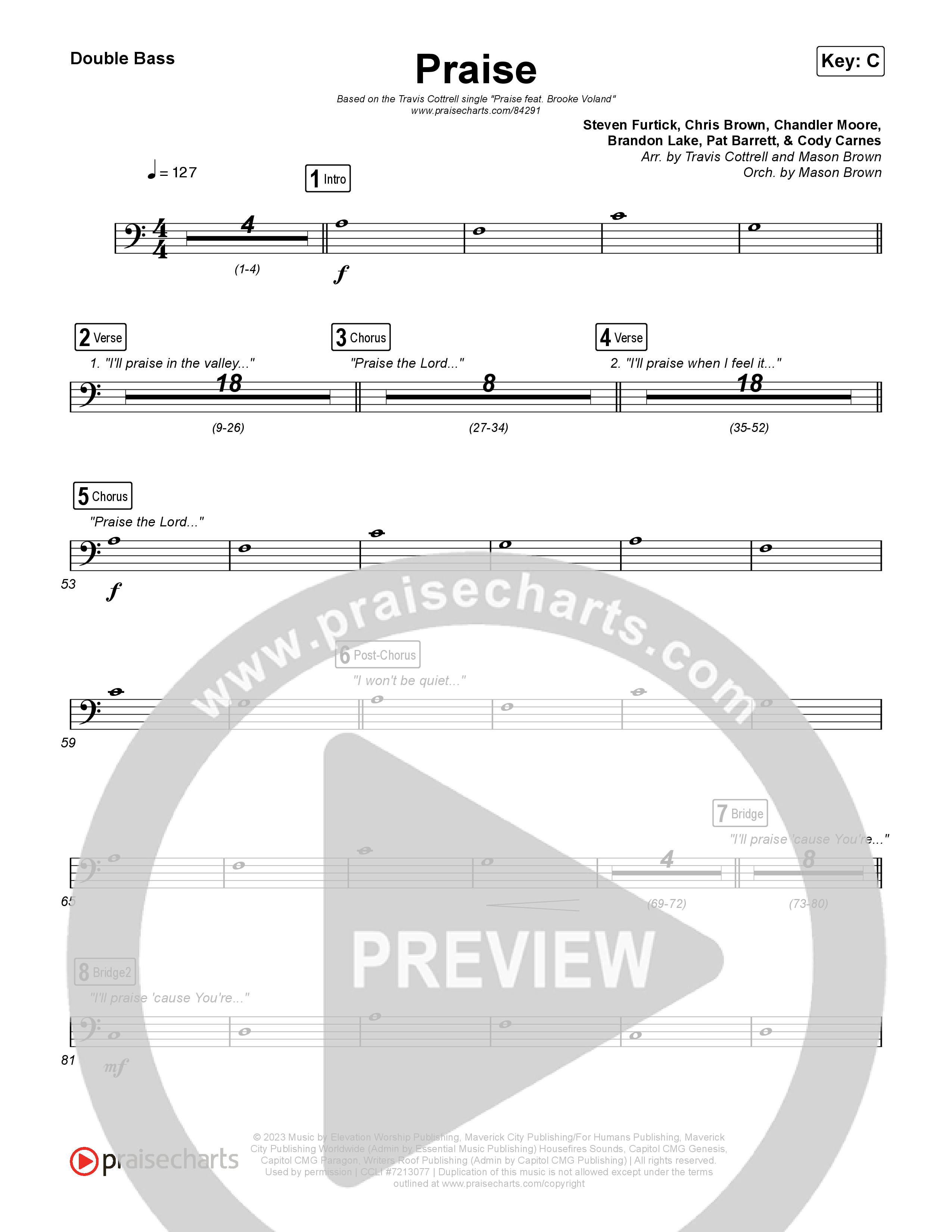 Praise (Choral/SATB) String Bass (Brooke Voland / Arr. Travis Cottrell / Orch. Mason Brown)