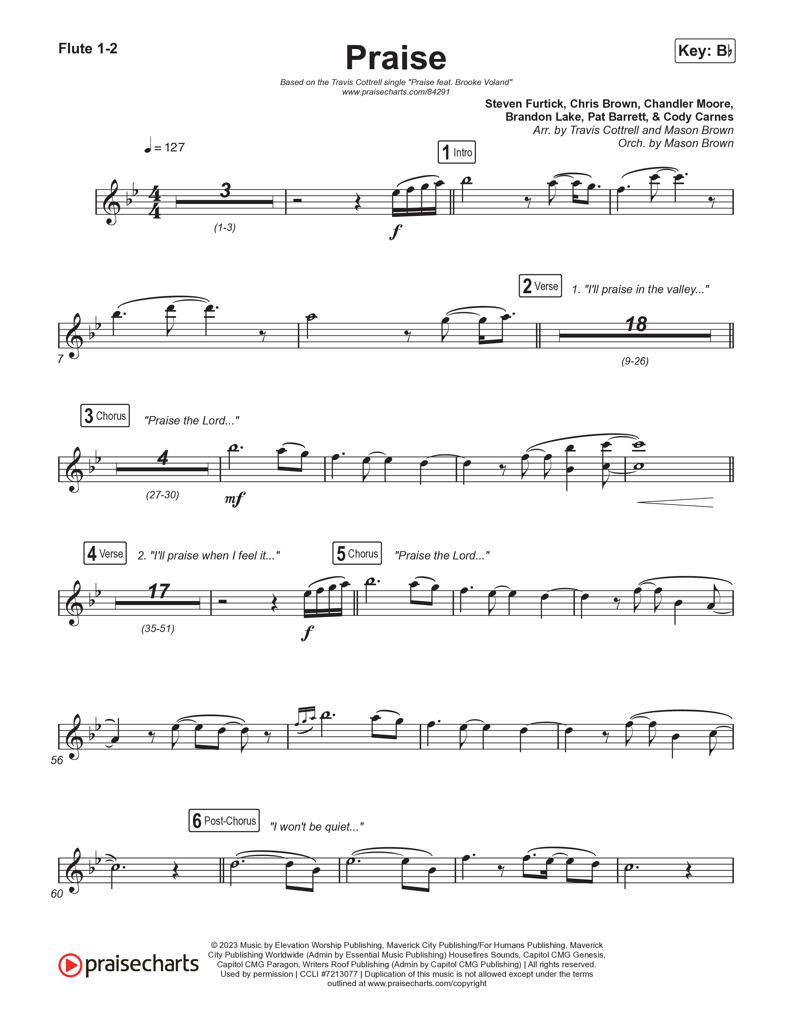 Praise (Choral/SATB) Flute 1,2 (Brooke Voland / Arr. Travis Cottrell / Orch. Mason Brown)