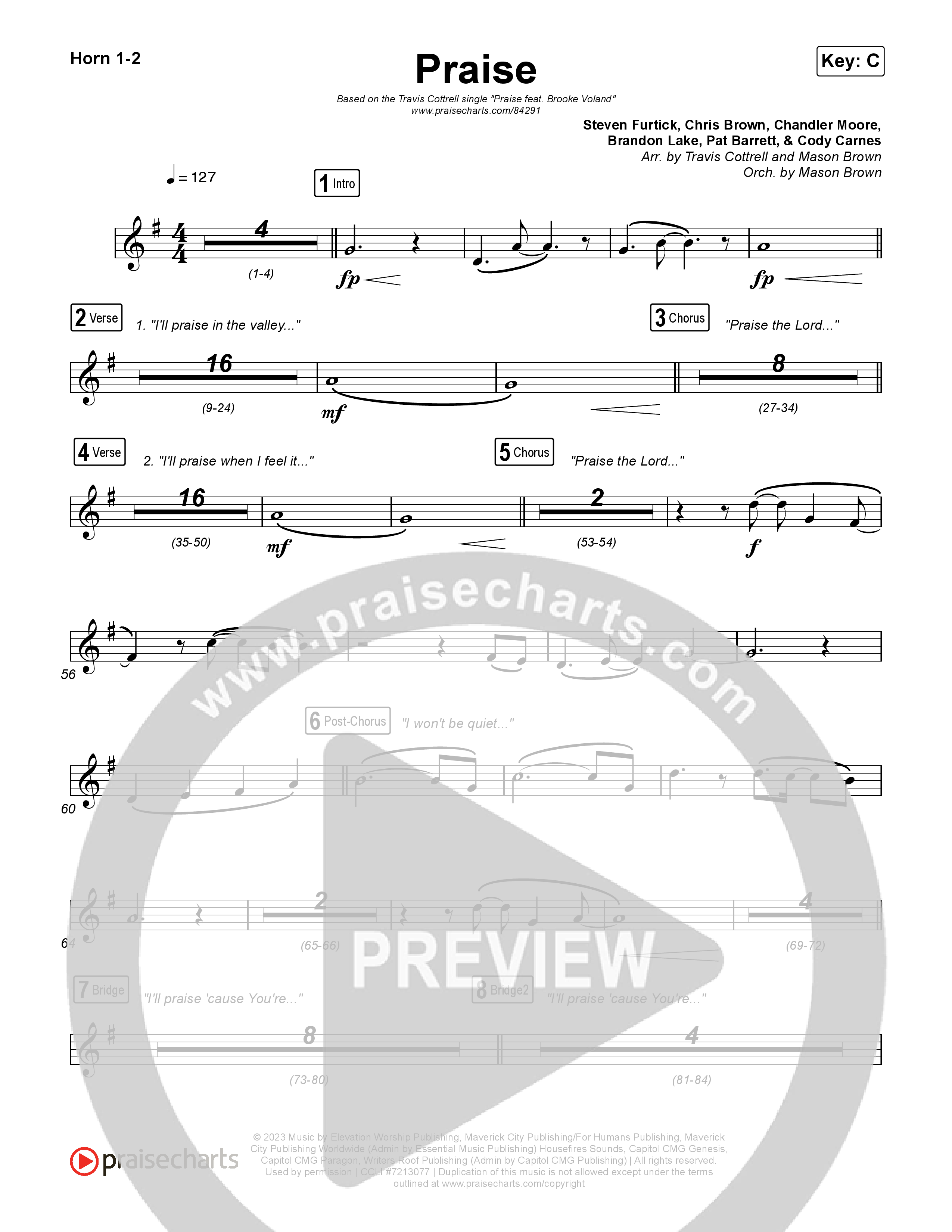 Praise (Choral/SATB) French Horn 1,2 (Brooke Voland / Arr. Travis Cottrell / Orch. Mason Brown)