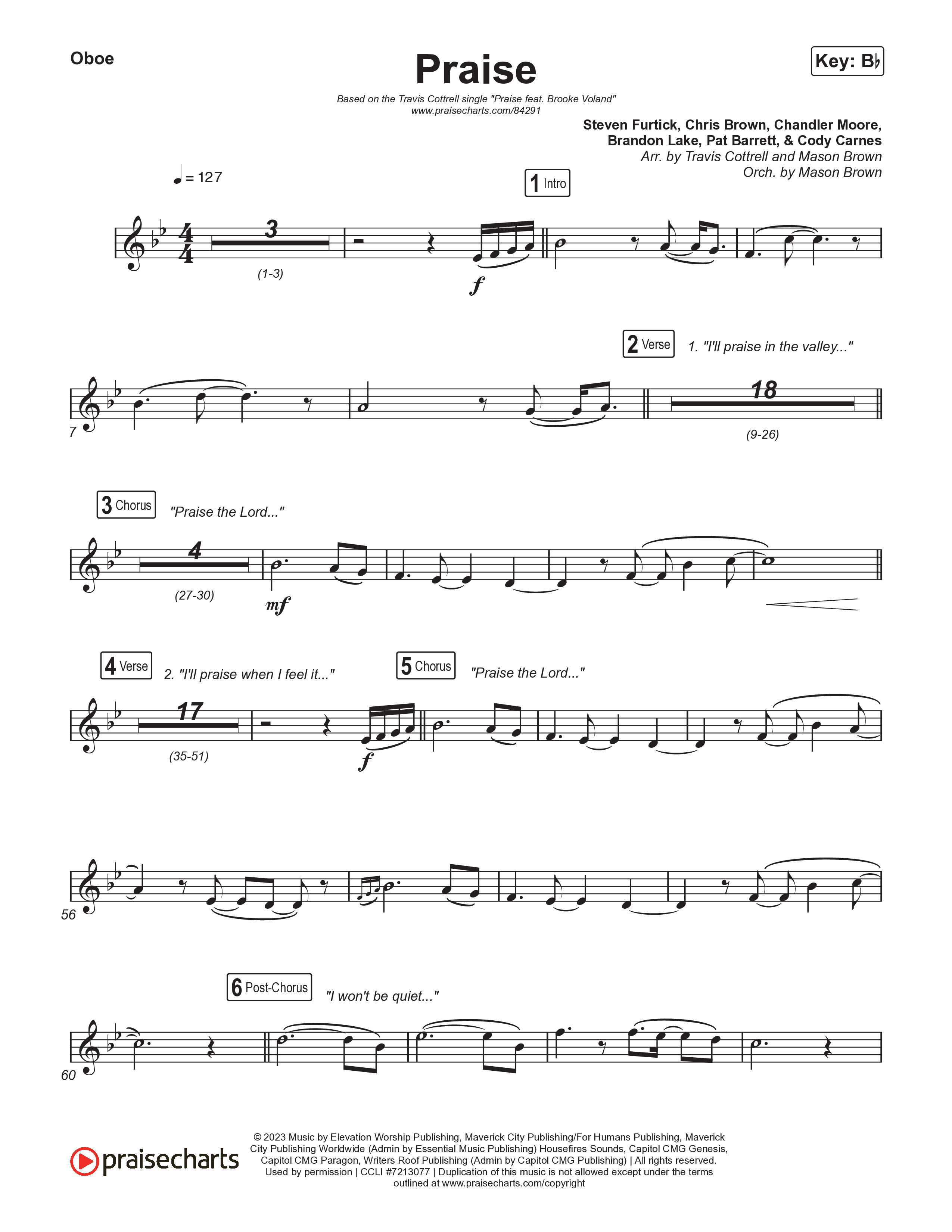 Praise (Choral/SATB) Oboe (Brooke Voland / Arr. Travis Cottrell / Orch. Mason Brown)