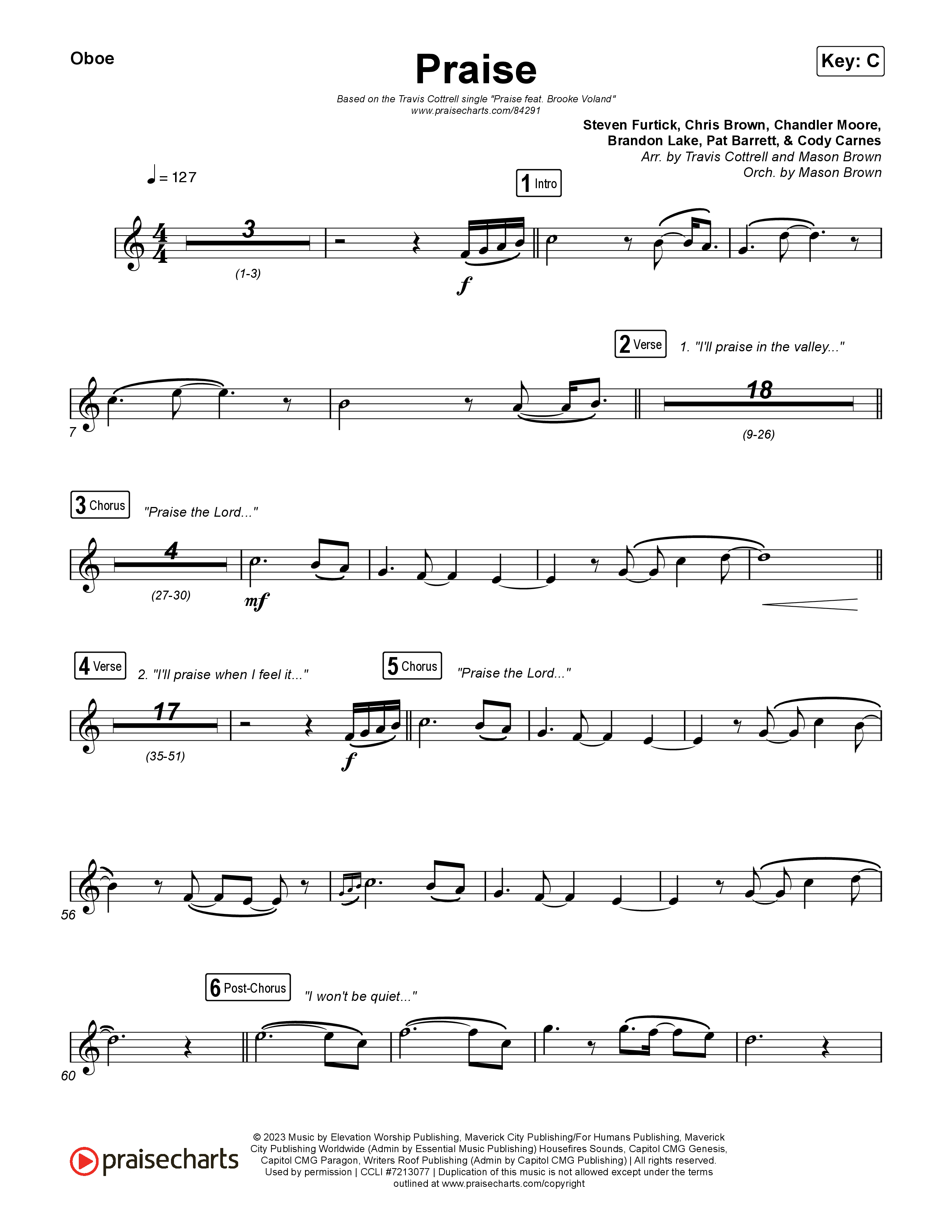 Praise (Choral/SATB) Oboe (Brooke Voland / Arr. Travis Cottrell / Orch. Mason Brown)