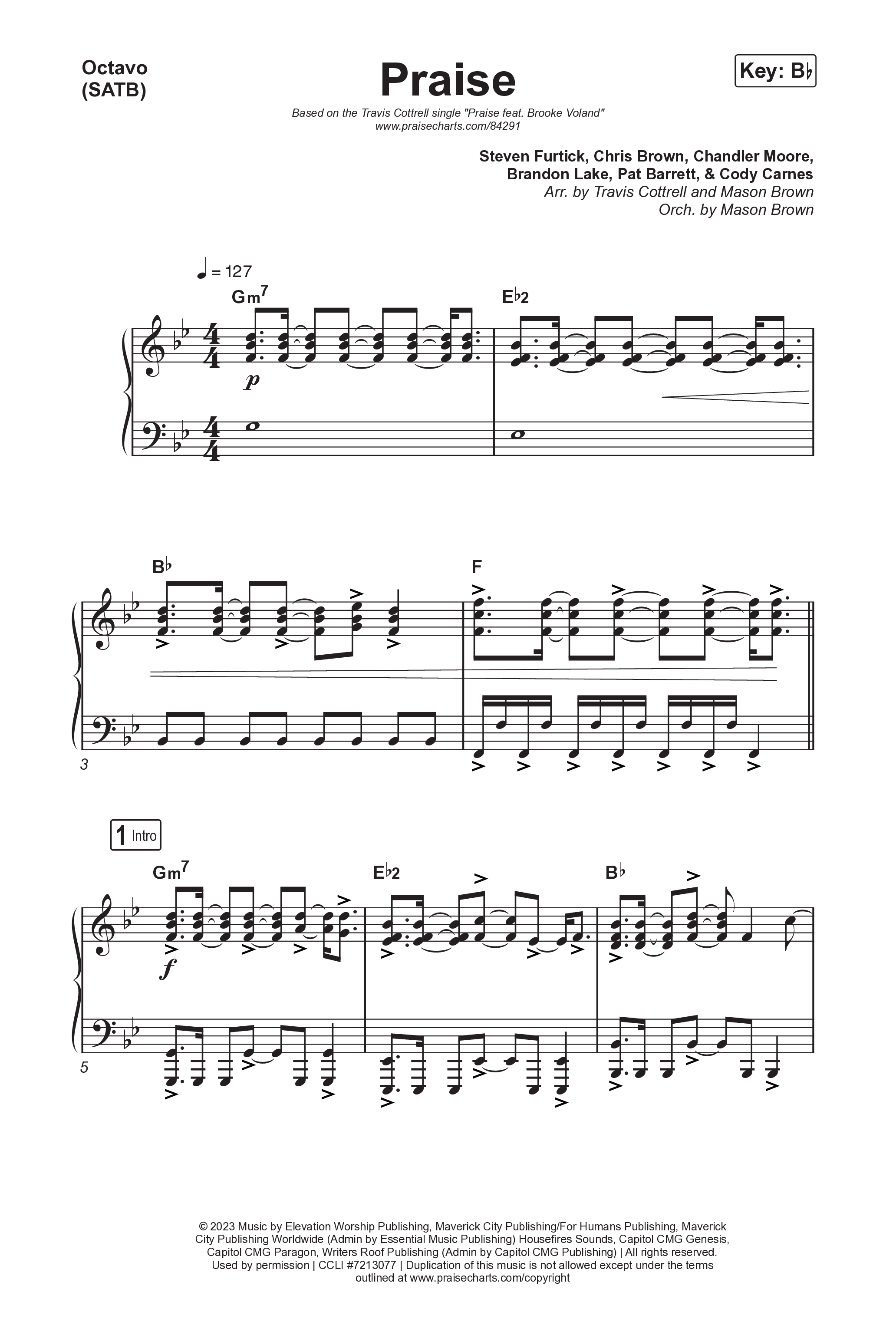 Praise (Choral/SATB) Octavo (SATB & Pno) (Brooke Voland / Arr. Travis Cottrell / Orch. Mason Brown)