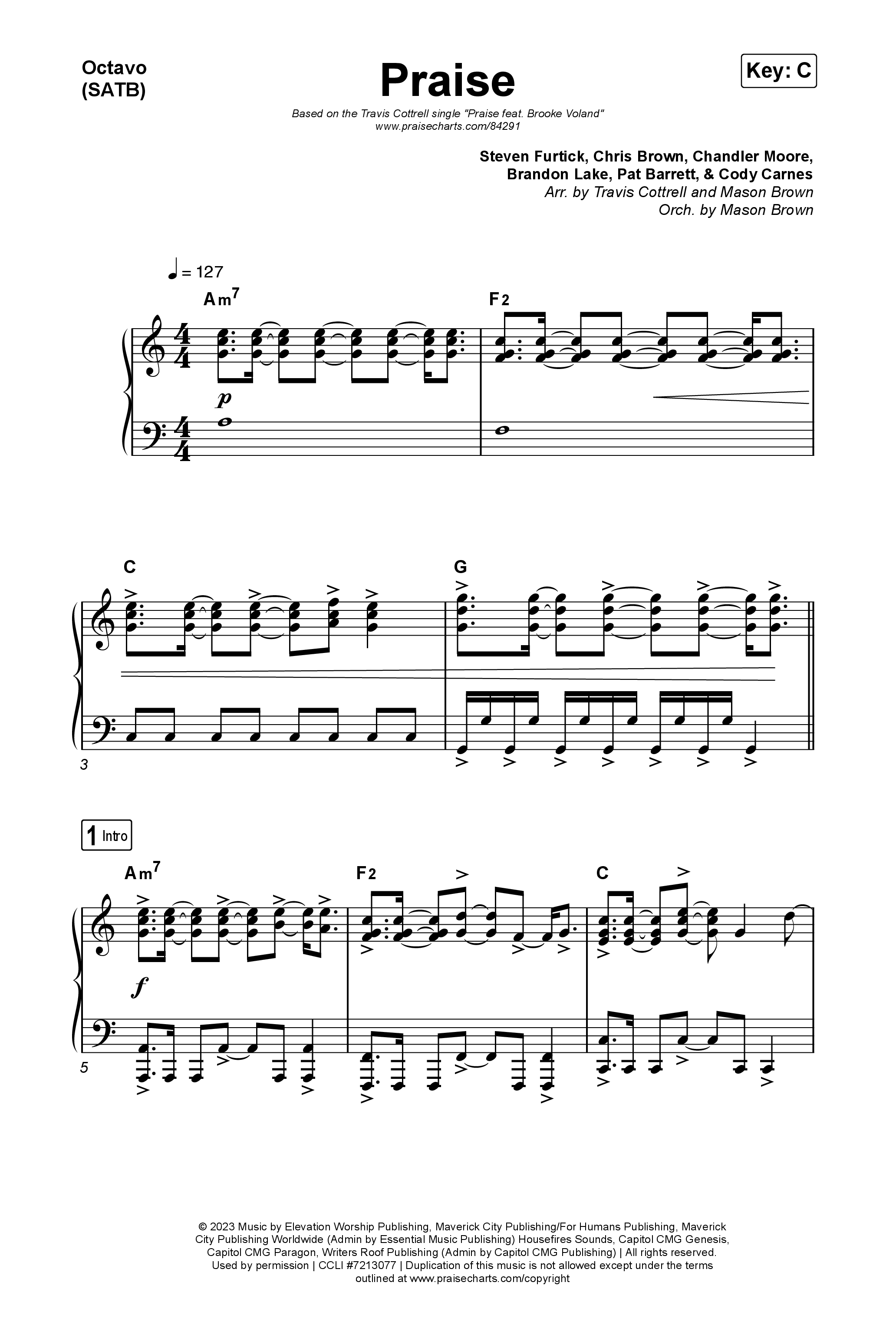 Praise (Choral/SATB) Octavo (SATB & Pno) (Brooke Voland / Arr. Travis Cottrell / Orch. Mason Brown)