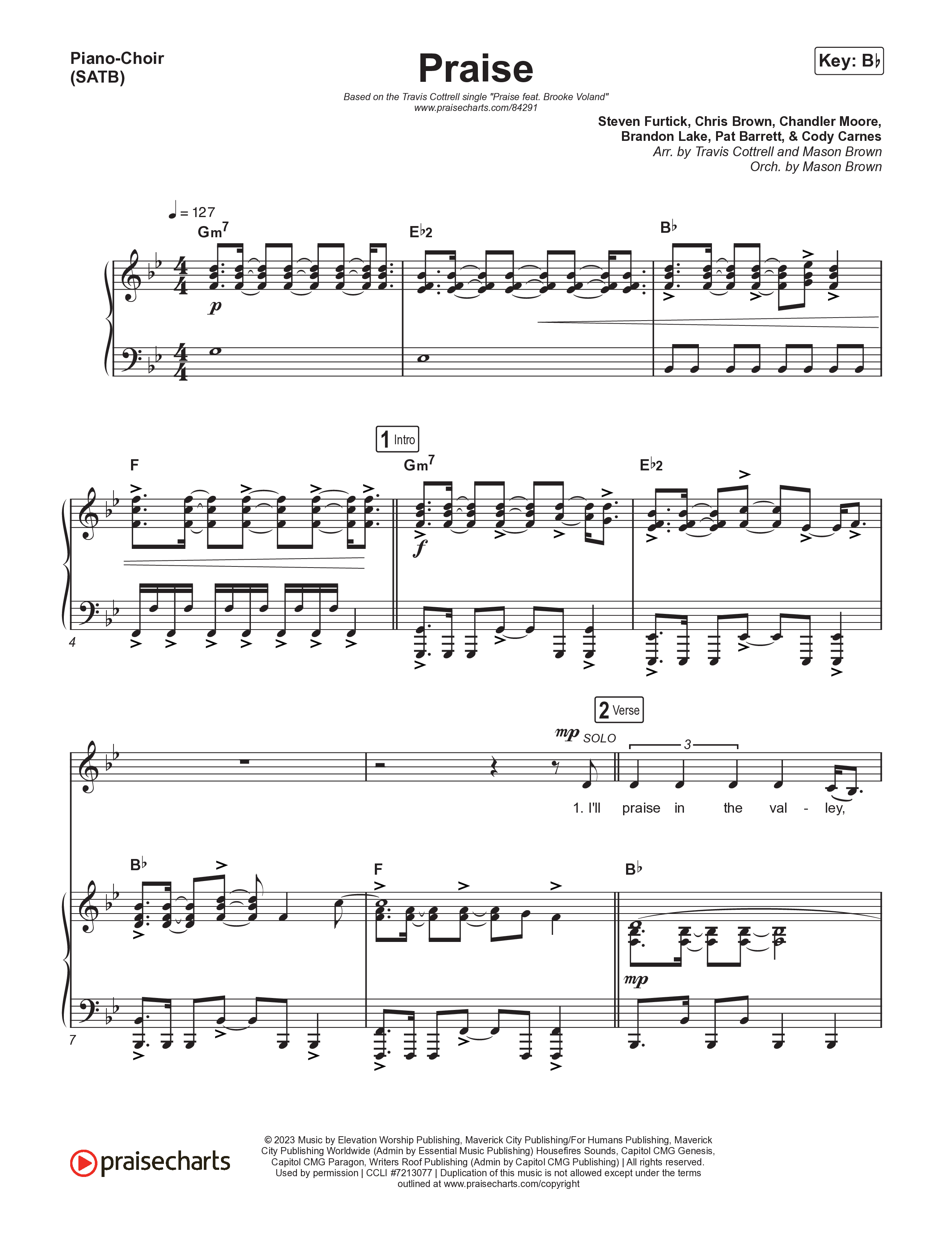 Praise (Choral/SATB) Piano/Vocal (SATB) (Brooke Voland / Arr. Travis Cottrell / Orch. Mason Brown)