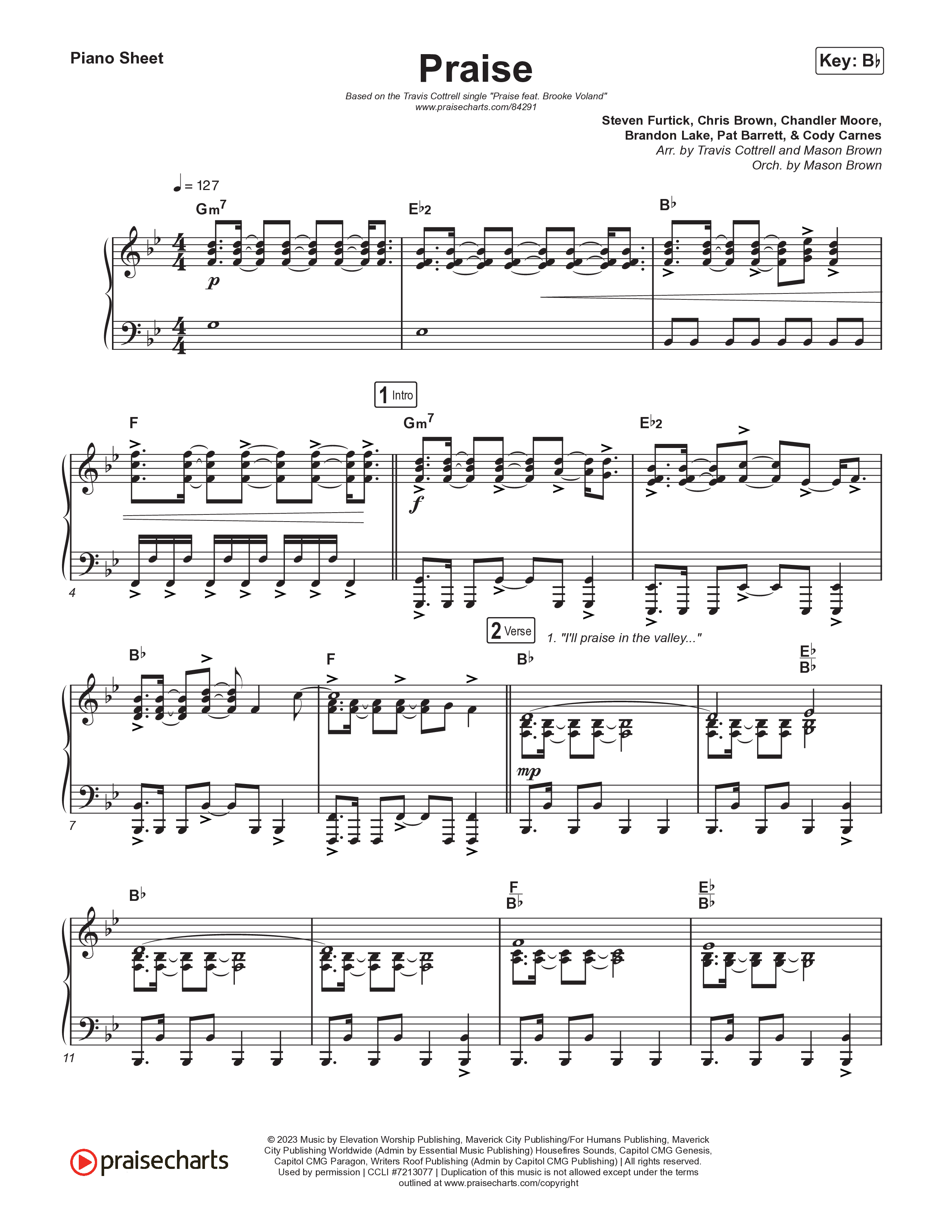 Praise (Choral/SATB) Piano Sheet (Brooke Voland / Arr. Travis Cottrell / Orch. Mason Brown)
