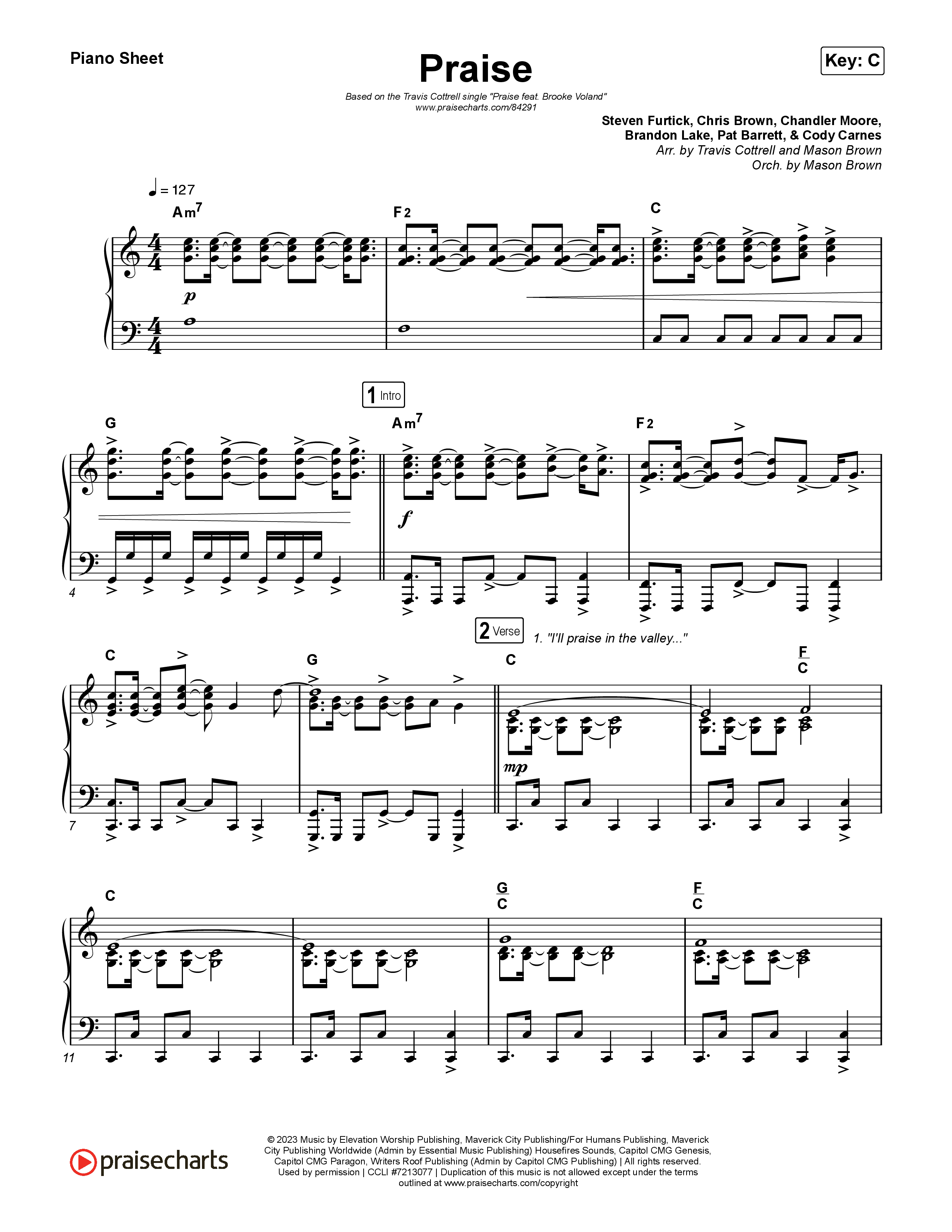 Praise (Choral/SATB) Piano Sheet (Brooke Voland / Arr. Travis Cottrell / Orch. Mason Brown)