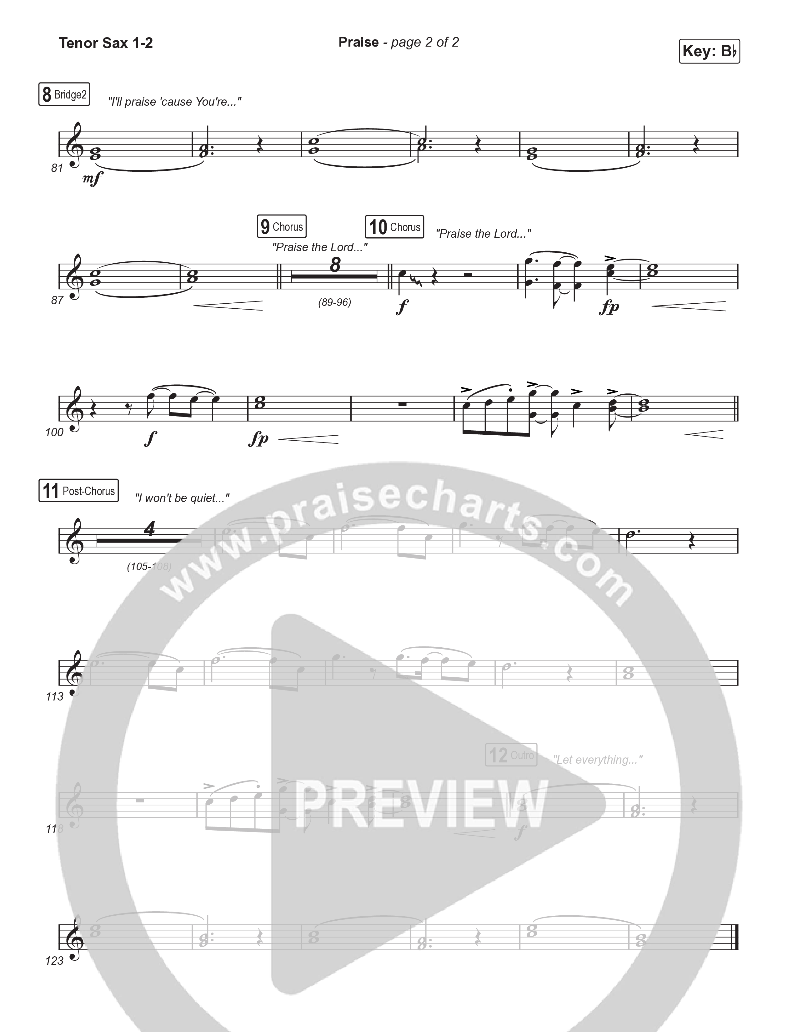 Praise (Choral/SATB) Tenor Sax 1,2 (Brooke Voland / Arr. Travis Cottrell / Orch. Mason Brown)