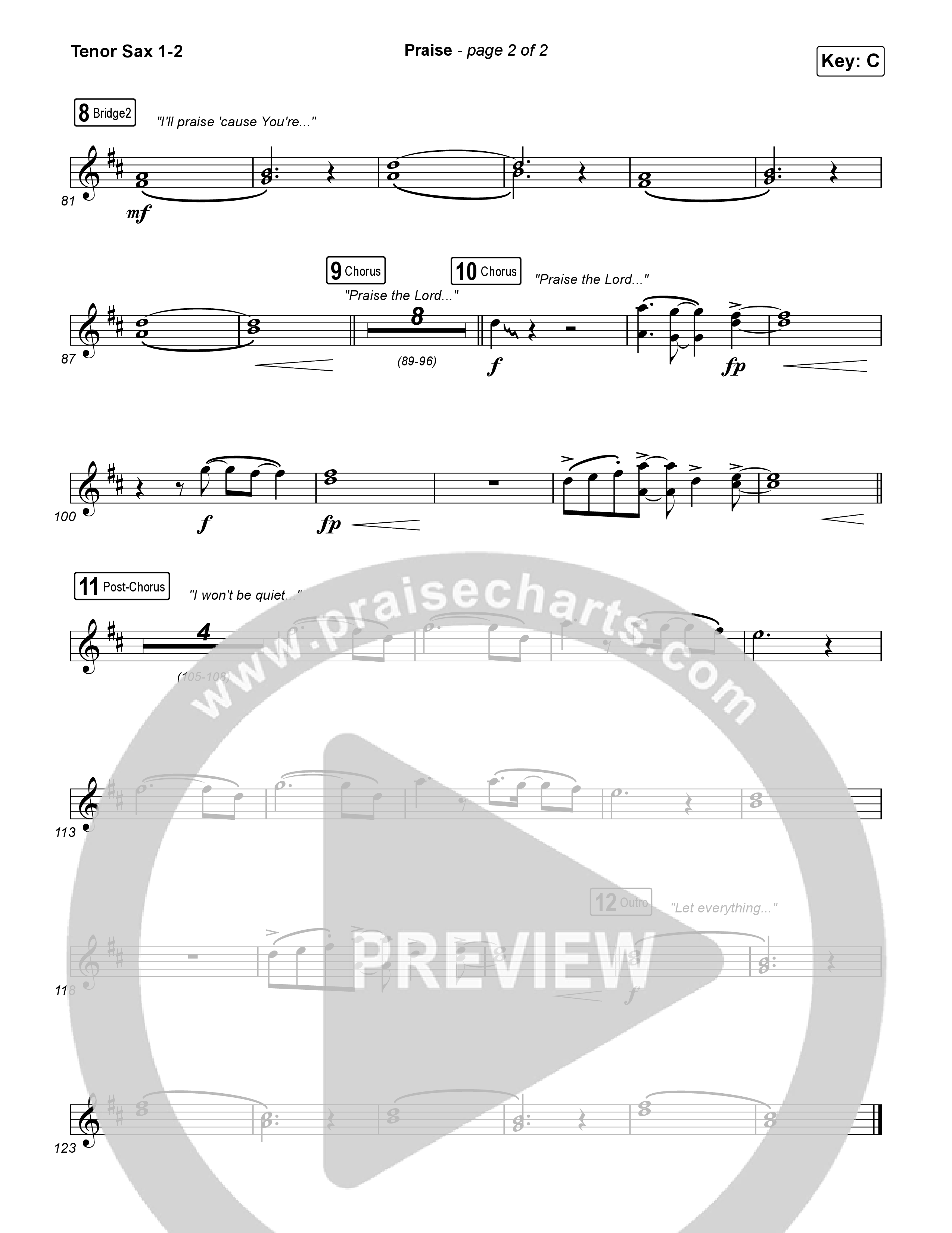 Praise (Choral/SATB) Tenor Sax 1,2 (Brooke Voland / Arr. Travis Cottrell / Orch. Mason Brown)