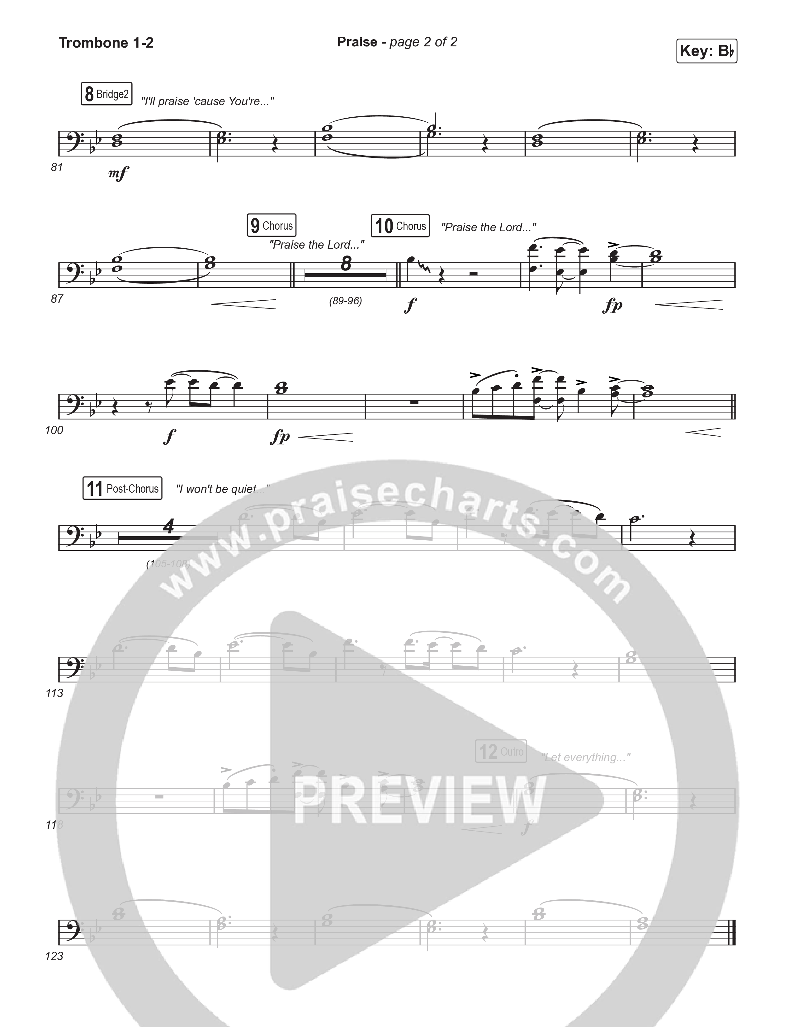 Praise (Choral/SATB) Trombone 1/2 (Brooke Voland / Arr. Travis Cottrell / Orch. Mason Brown)
