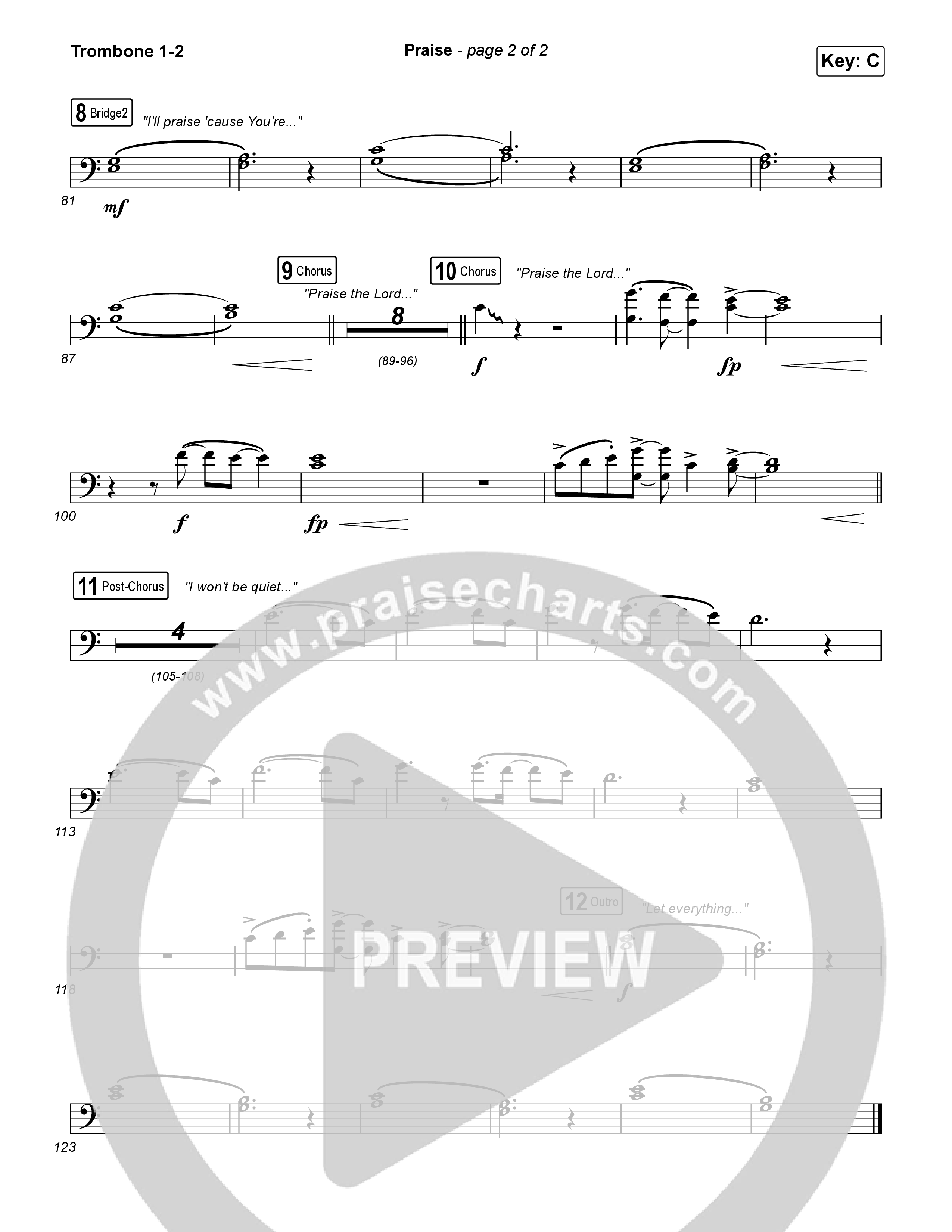 Praise (Choral/SATB) Trombone 1,2 (Brooke Voland / Arr. Travis Cottrell / Orch. Mason Brown)