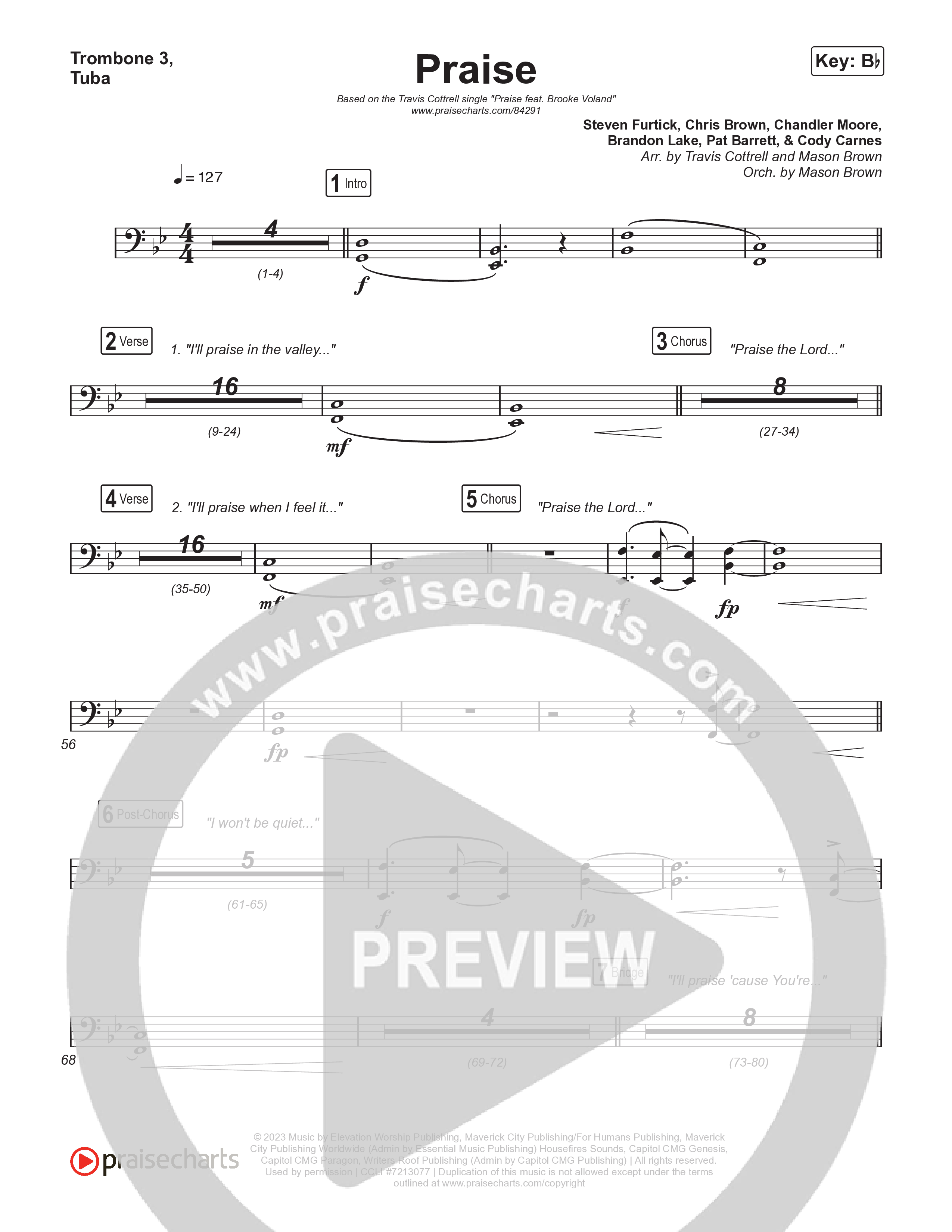 Praise (Choral/SATB) Trombone 1,2 (Brooke Voland / Arr. Travis Cottrell / Orch. Mason Brown)